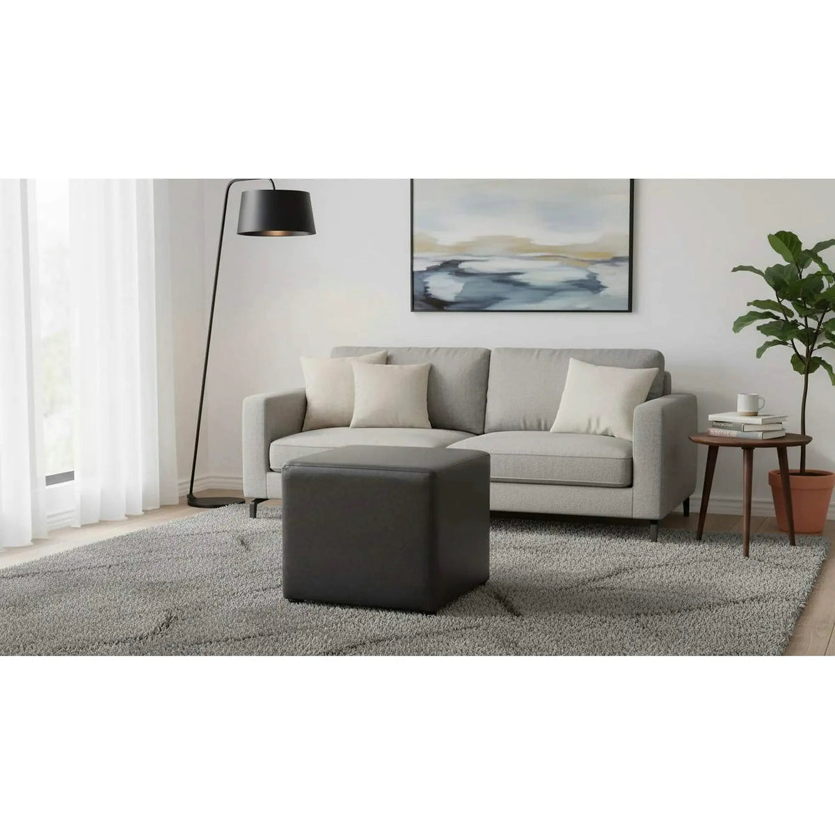 Taburet NIKI NEW, negru, piele ecologica, 36x36x36 cm