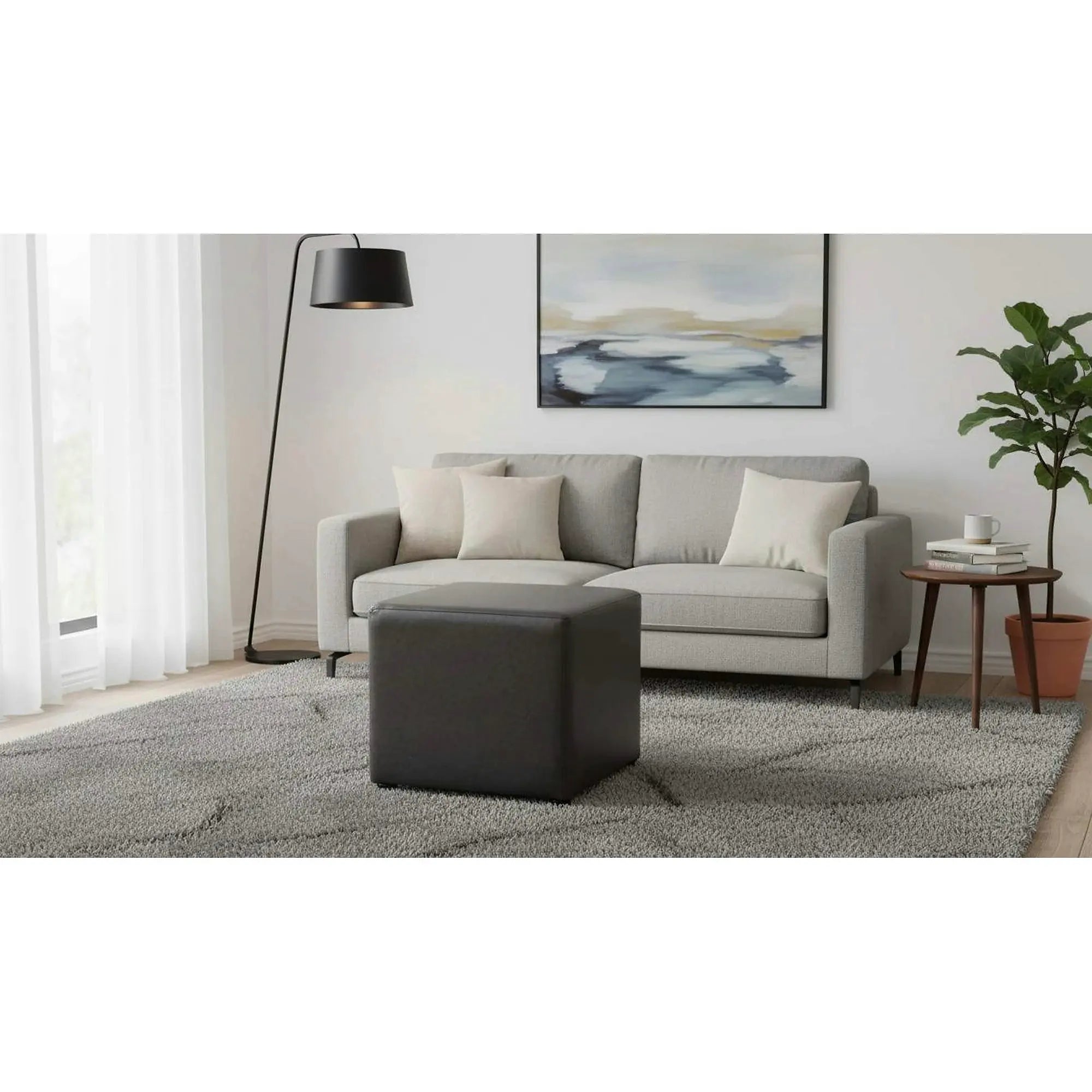 Taburet NIKI NEW, negru, piele ecologica, 36x36x36 cm