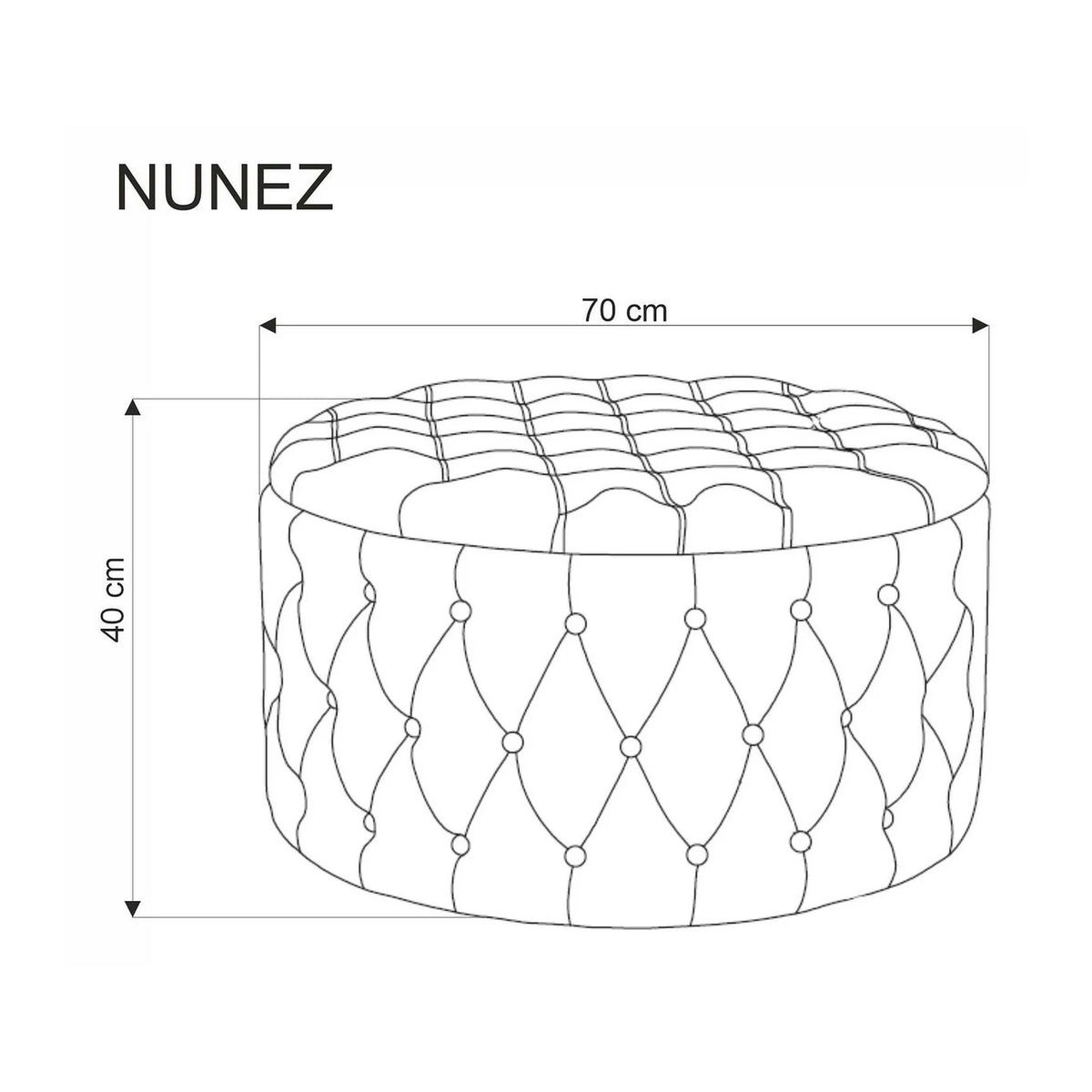 Taburet NUNEZ, stofa catifelata gri, cu spatiu depozitare, 70x70x40 cm