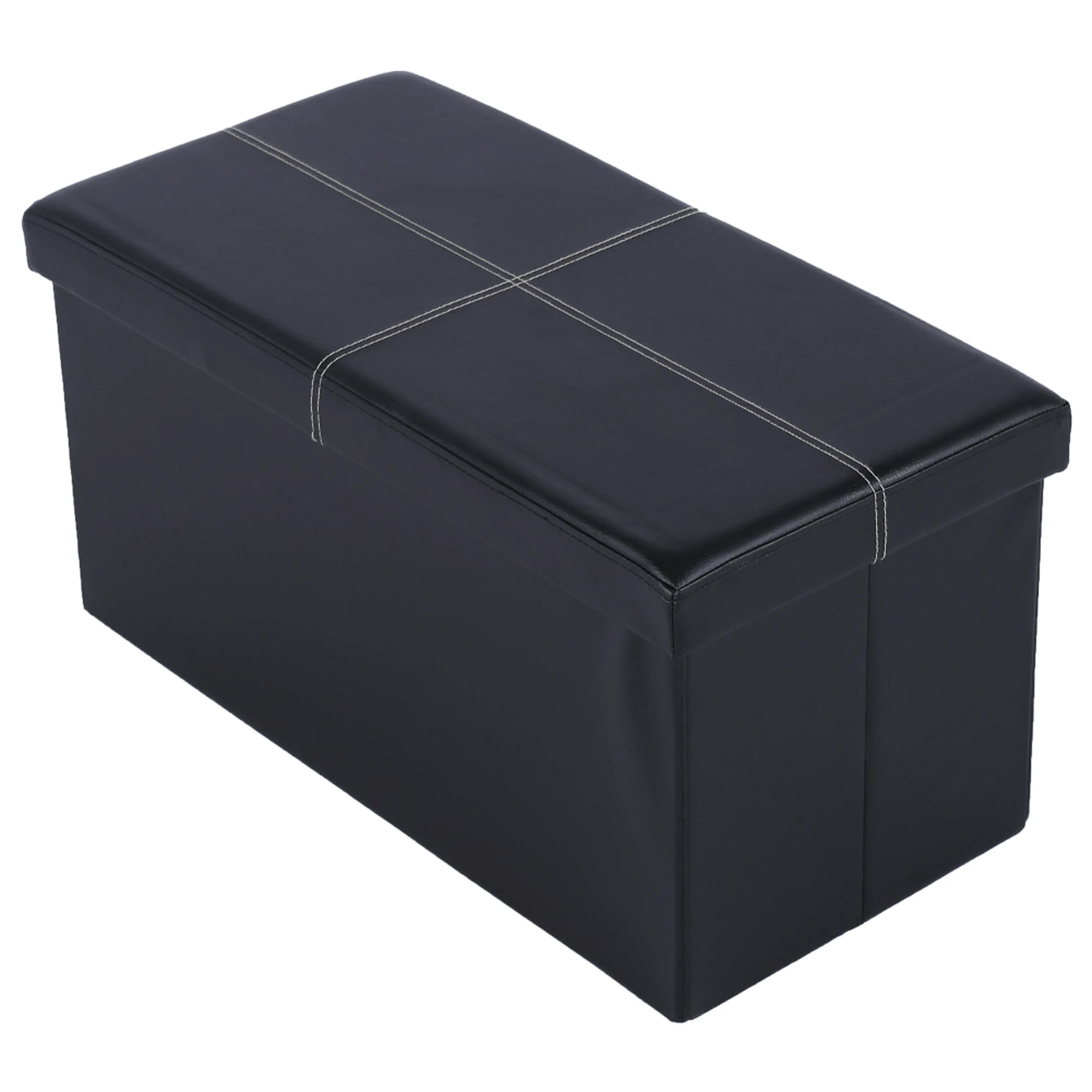 Taburet pliabil IMRA, negru, piele ecologica, cu spatiu depozitare, 76x38x38 cm
