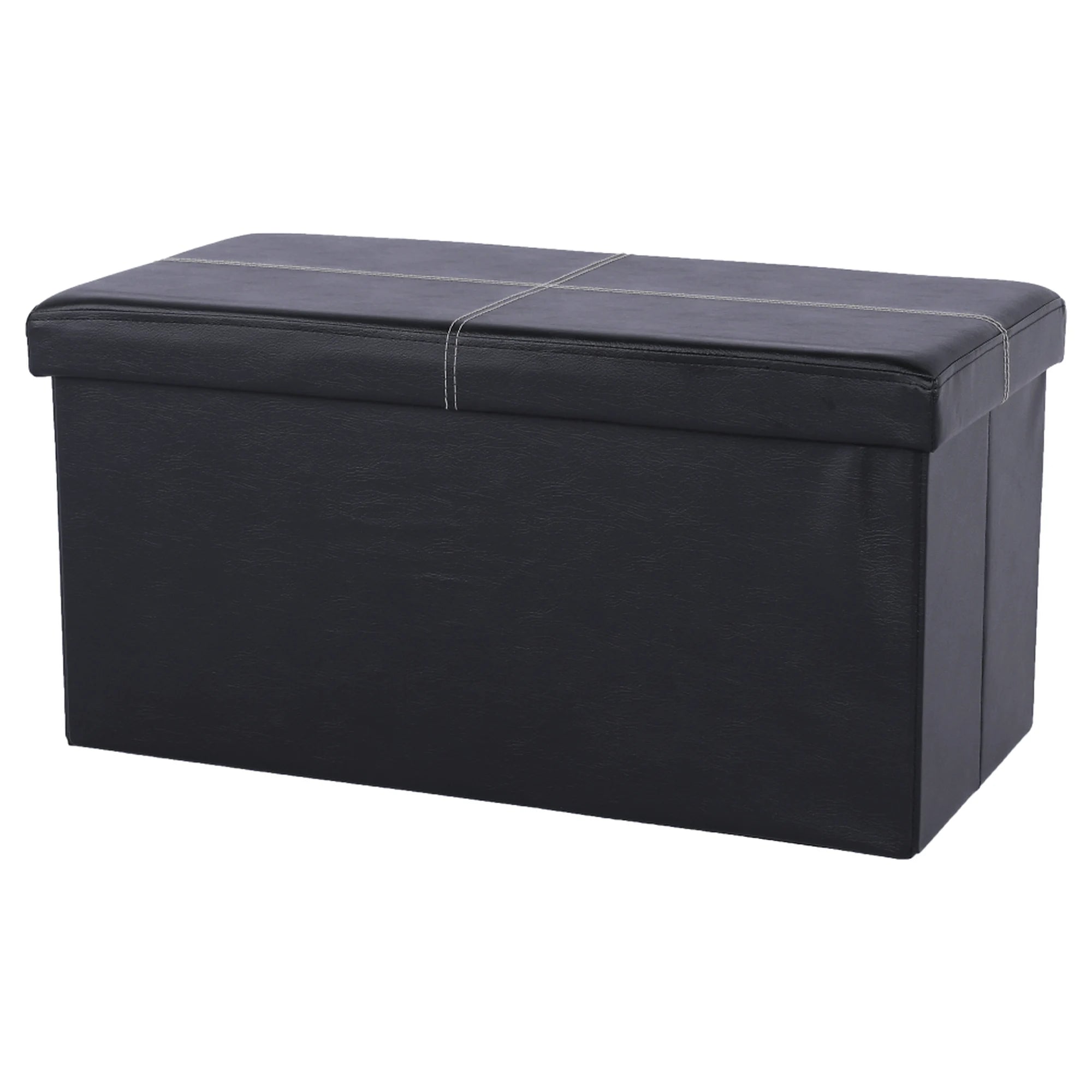 Taburet pliabil IMRA, negru, piele ecologica, cu spatiu depozitare, 76x38x38 cm