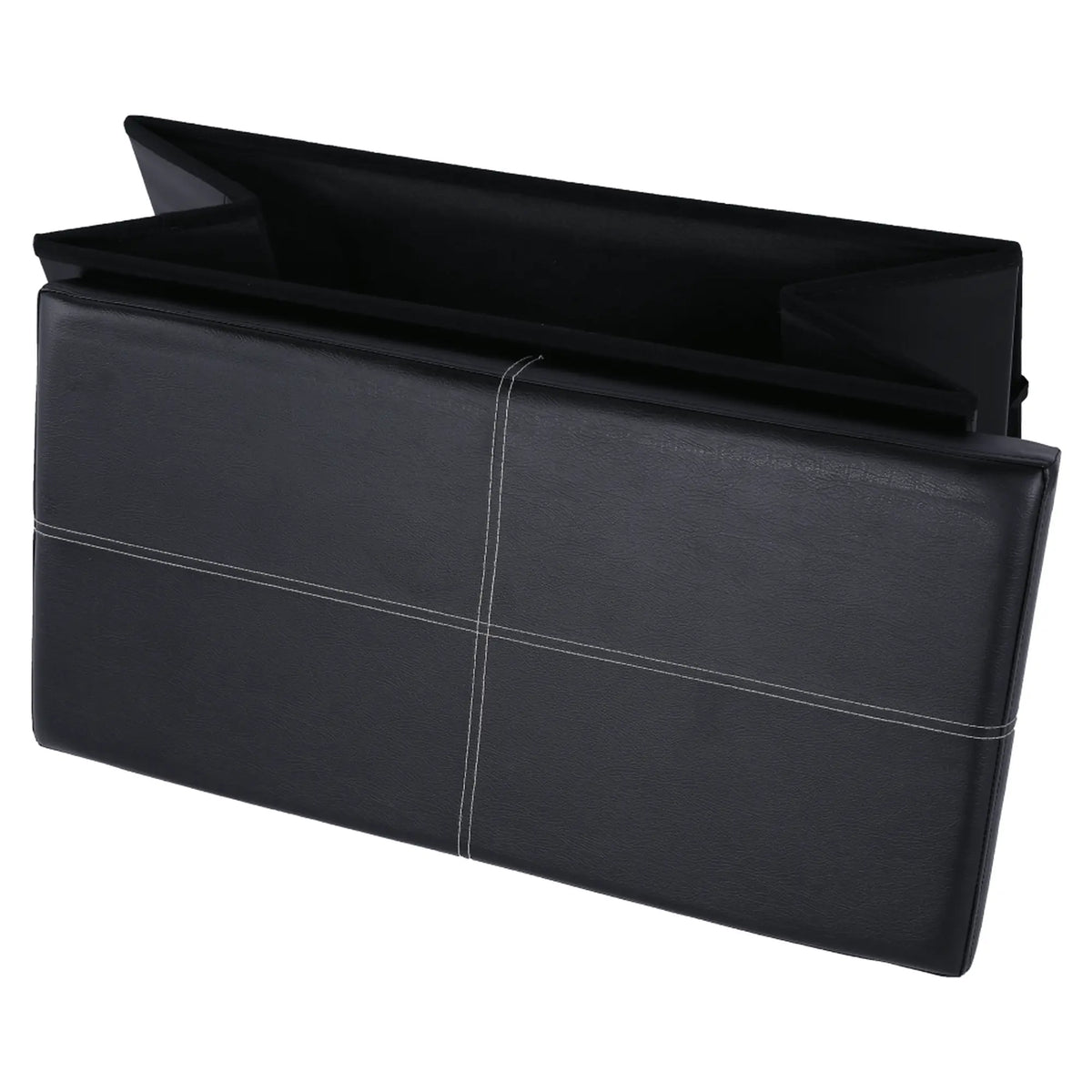 Taburet pliabil IMRA, negru, piele ecologica, cu spatiu depozitare, 76x38x38 cm