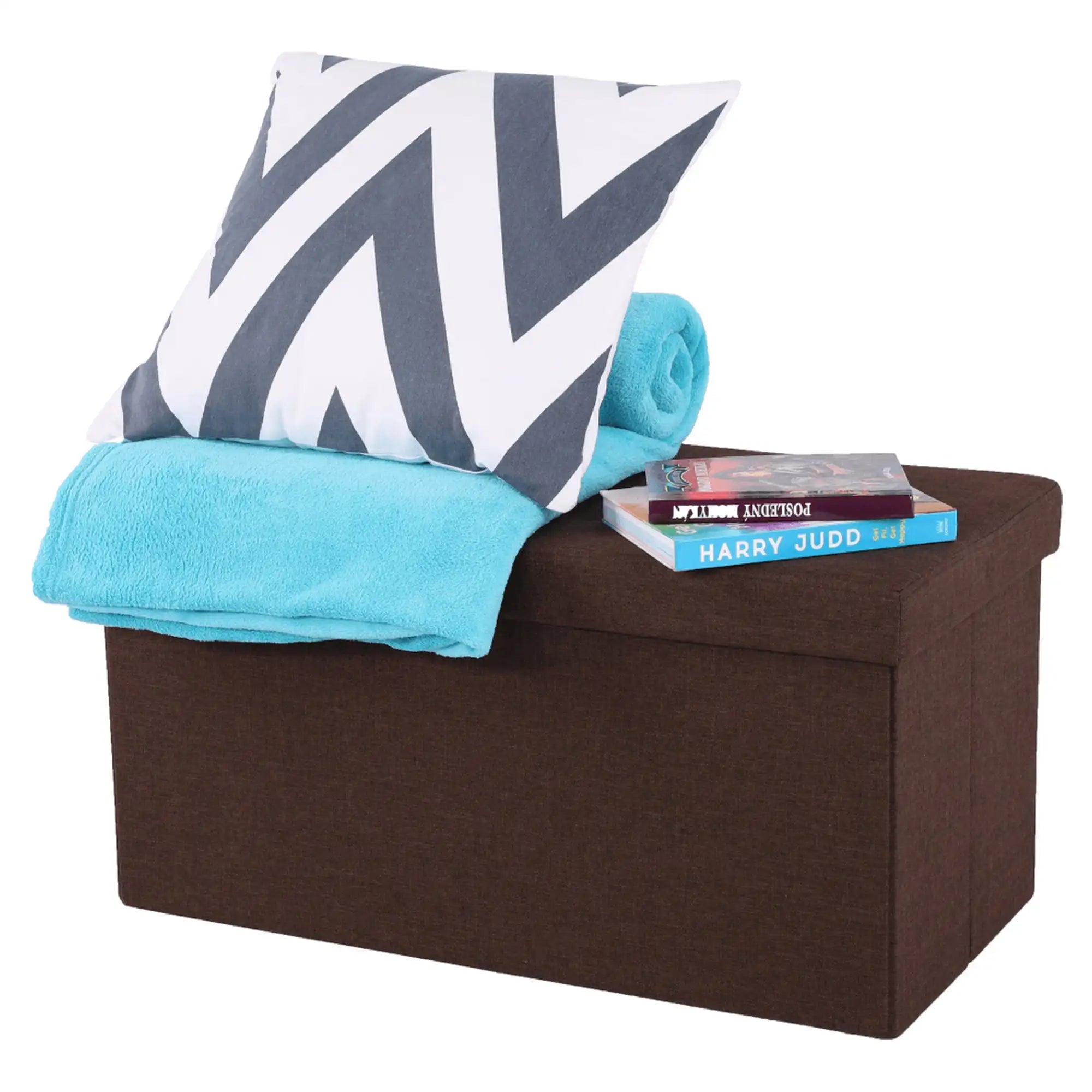 Taburet pliabil ORELIA, stofa clasica maro, cu spatiu depozitare, 76x38x38 cm