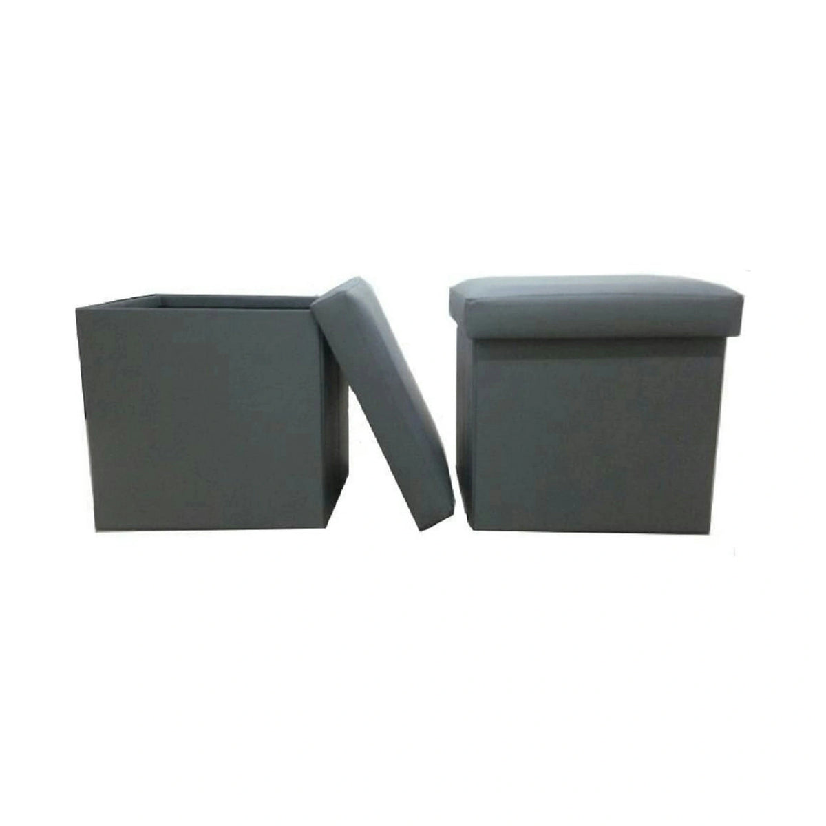 Taburet pliabil TELA NEW, gri, piele ecologica, cu spatiu depozitare, 40x40x37 cm