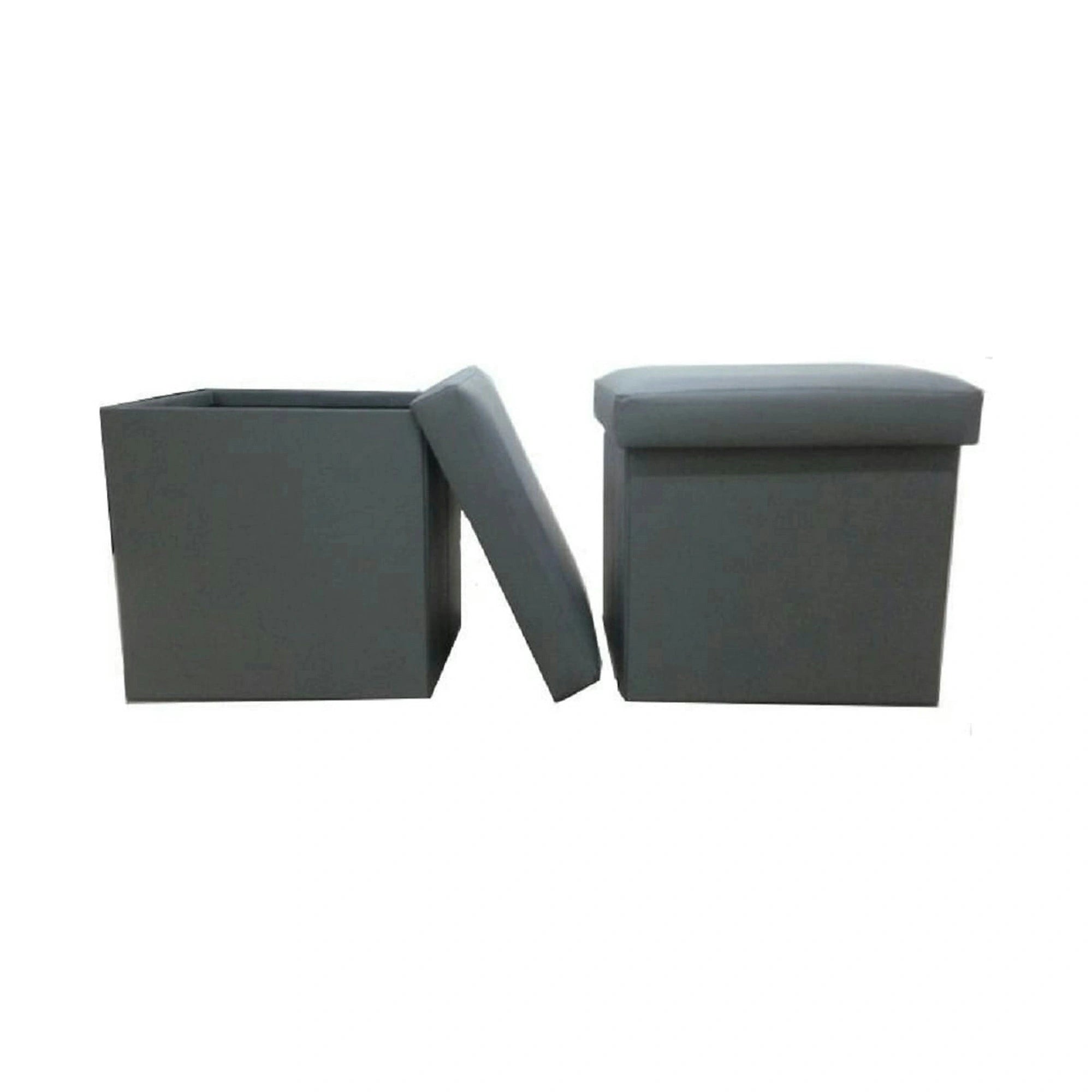 Taburet pliabil TELA NEW, gri, piele ecologica, cu spatiu depozitare, 40x40x37 cm