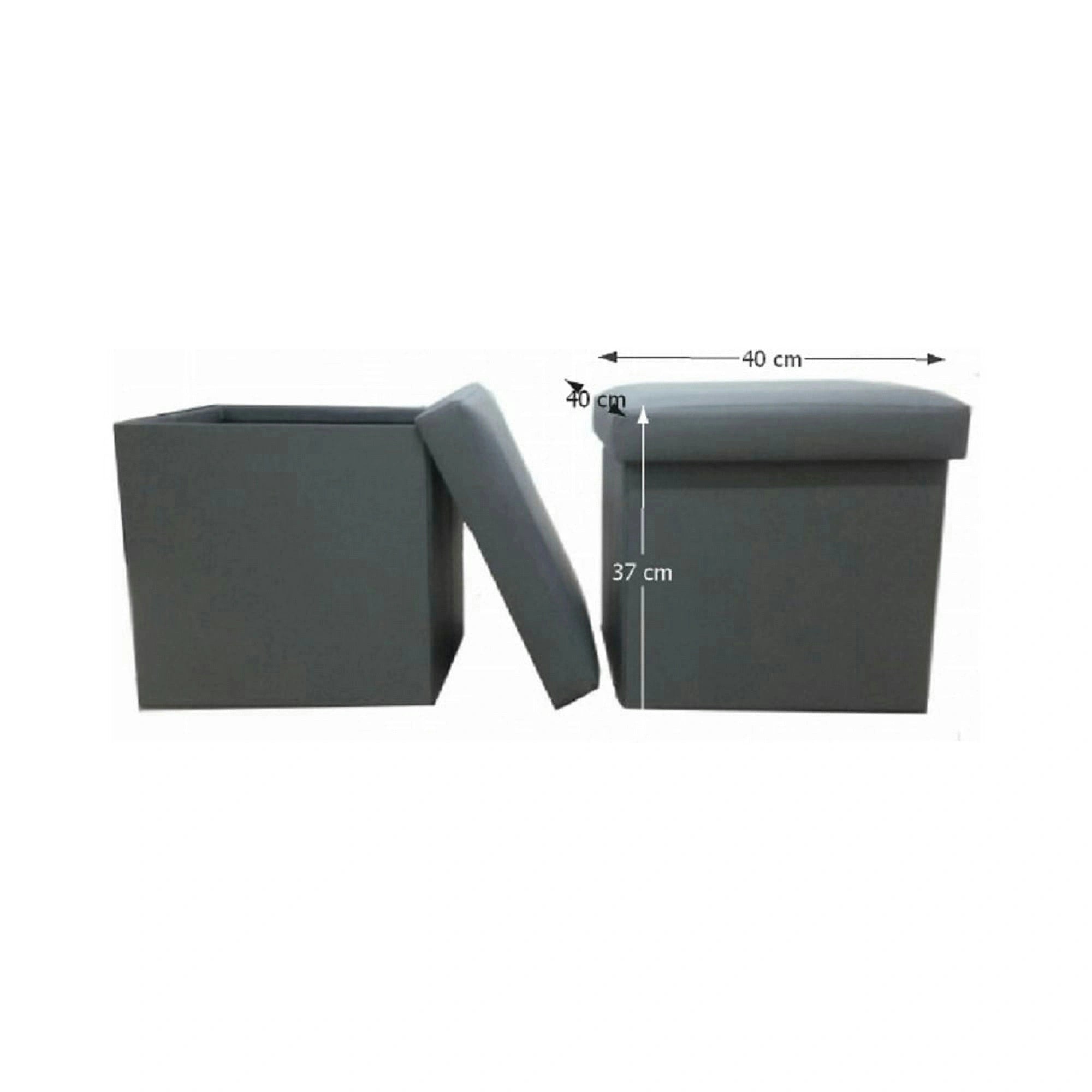 Taburet pliabil TELA NEW, gri, piele ecologica, cu spatiu depozitare, 40x40x37 cm