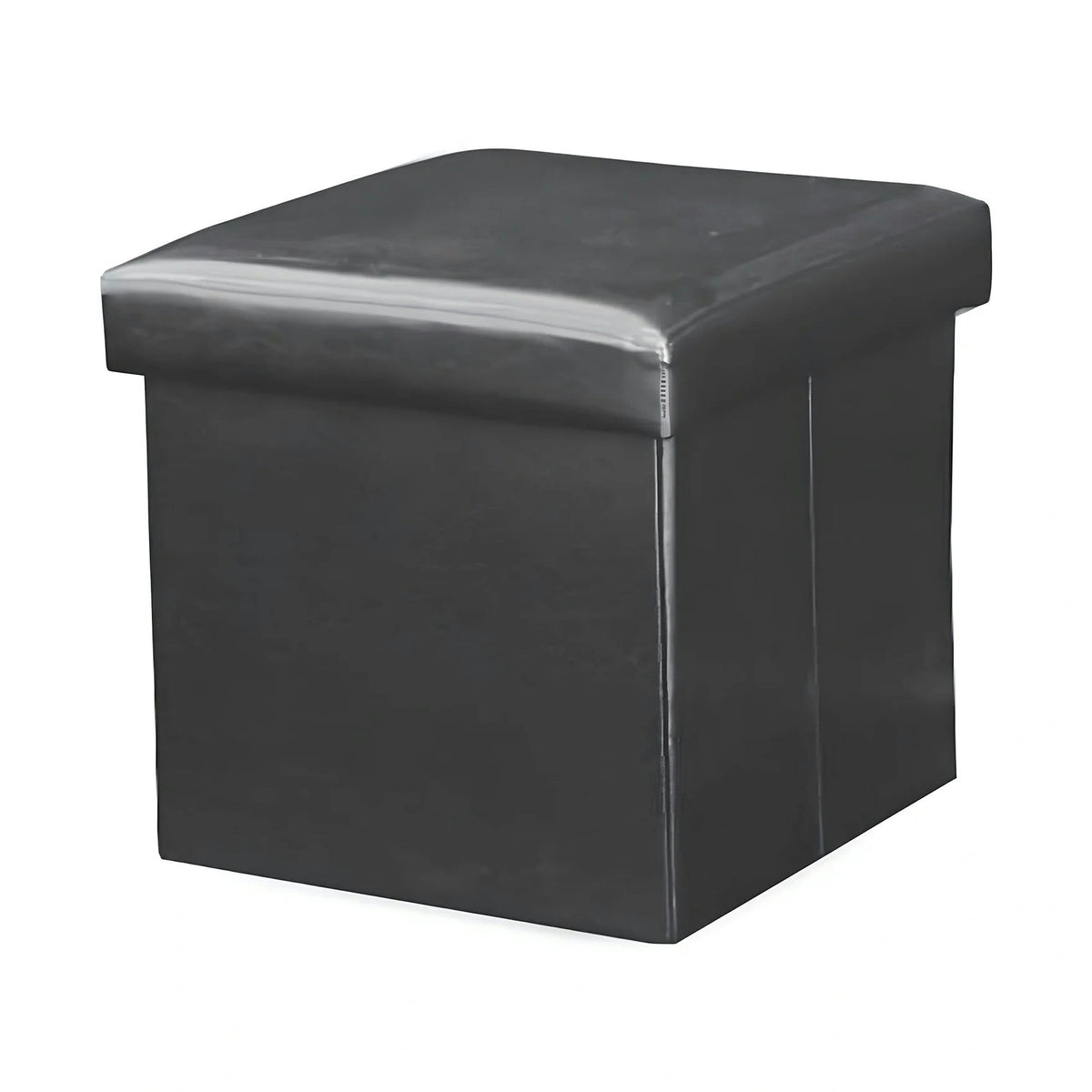 Taburet pliabil TELA NEW, negru, piele ecologica, cu spatiu depozitare, 40x40x37 cm