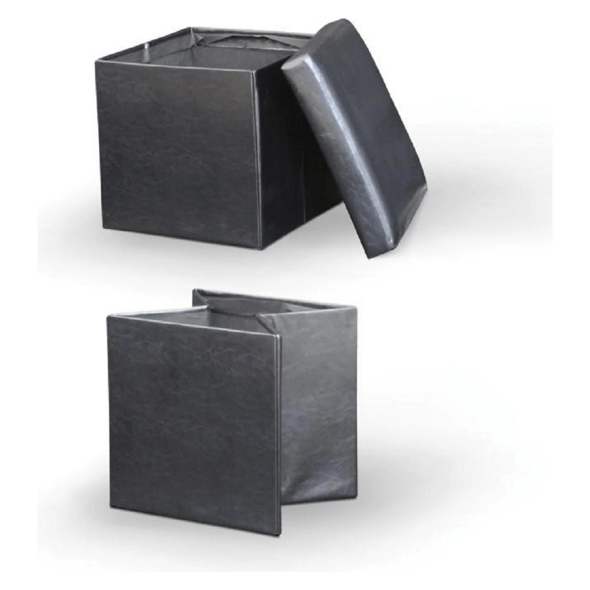 Taburet pliabil TELA NEW, negru, piele ecologica, cu spatiu depozitare, 40x40x37 cm