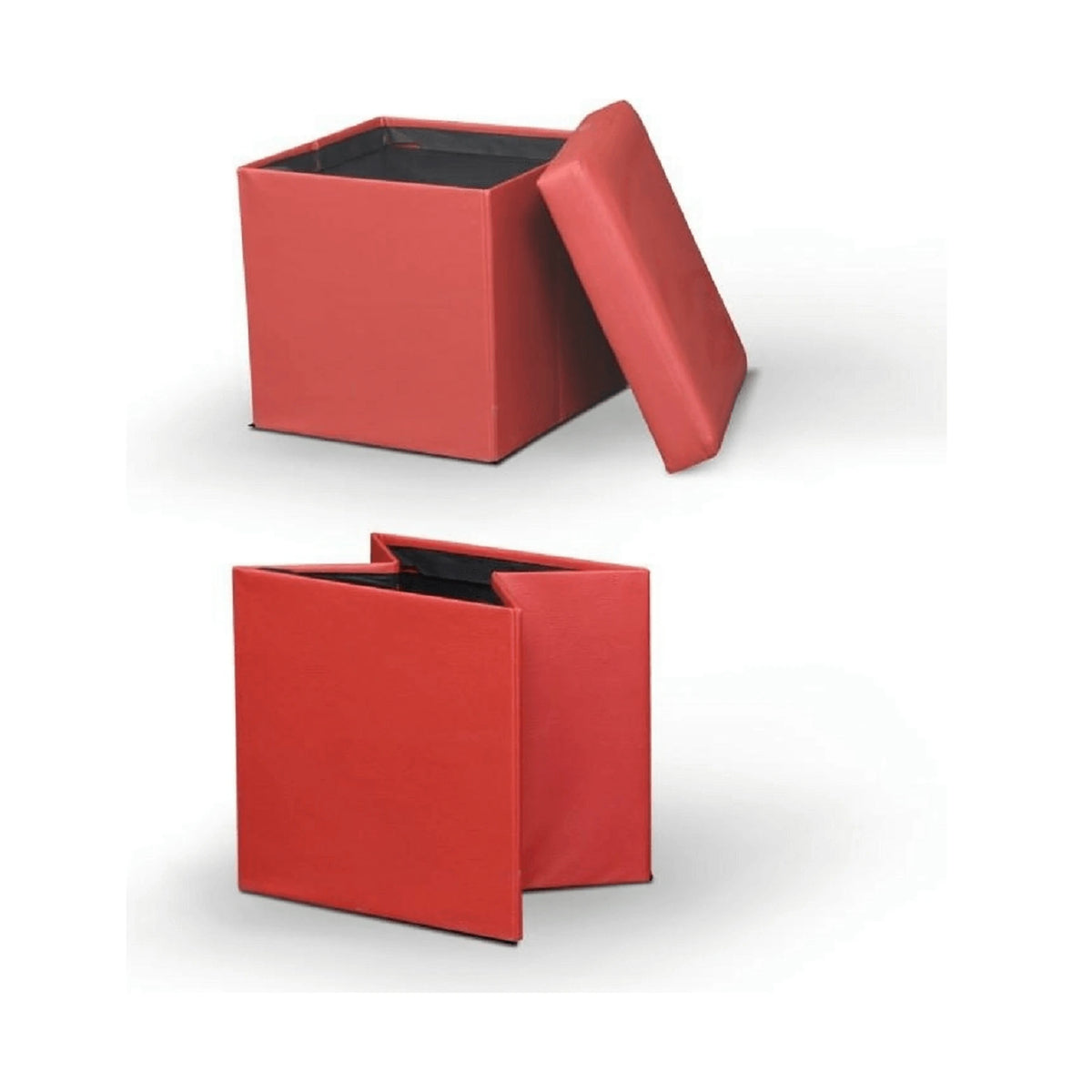 Taburet pliabil TELA NEW, rosu, piele ecologica, cu spatiu depozitare, 40x40x37 cm