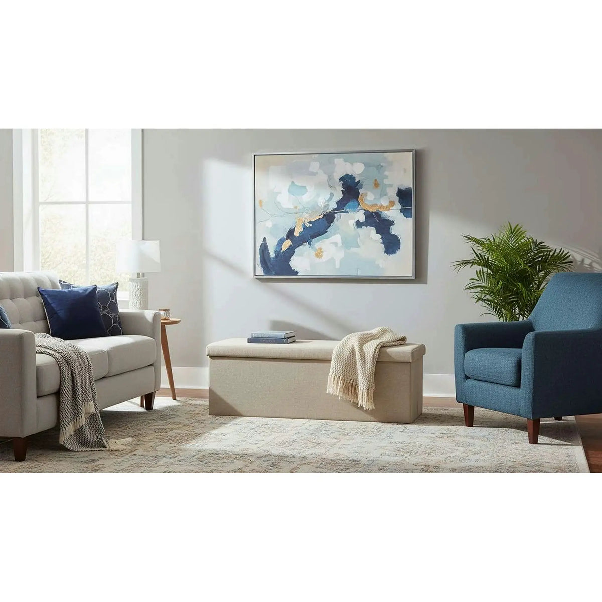 Taburet pliabil UMINA, stofa clasica bej, cu spatiu depozitare, 114x38x38 cm