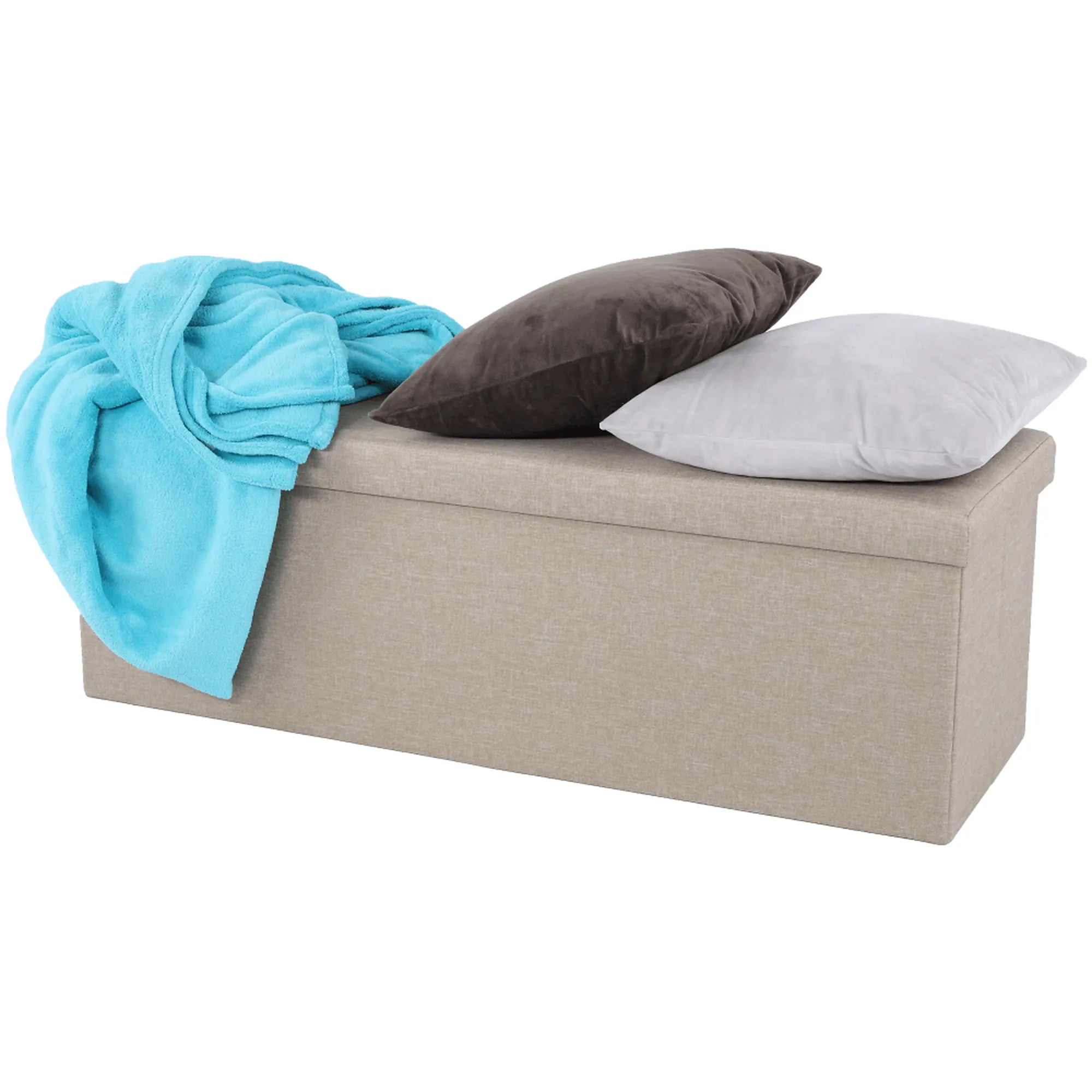 Taburet pliabil UMINA, stofa clasica bej, cu spatiu depozitare, 114x38x38 cm