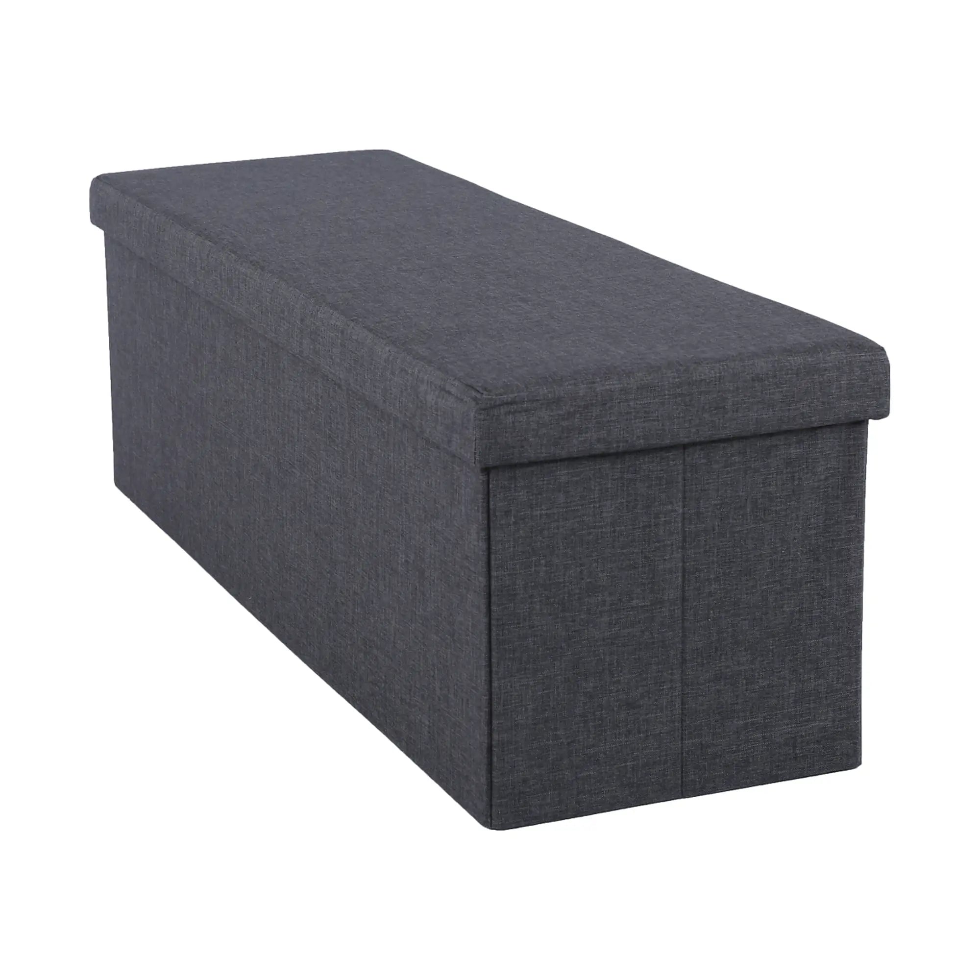 Taburet pliabil UMINA, stofa clasica gri inchis, cu spatiu depozitare, 114x38x38 cm