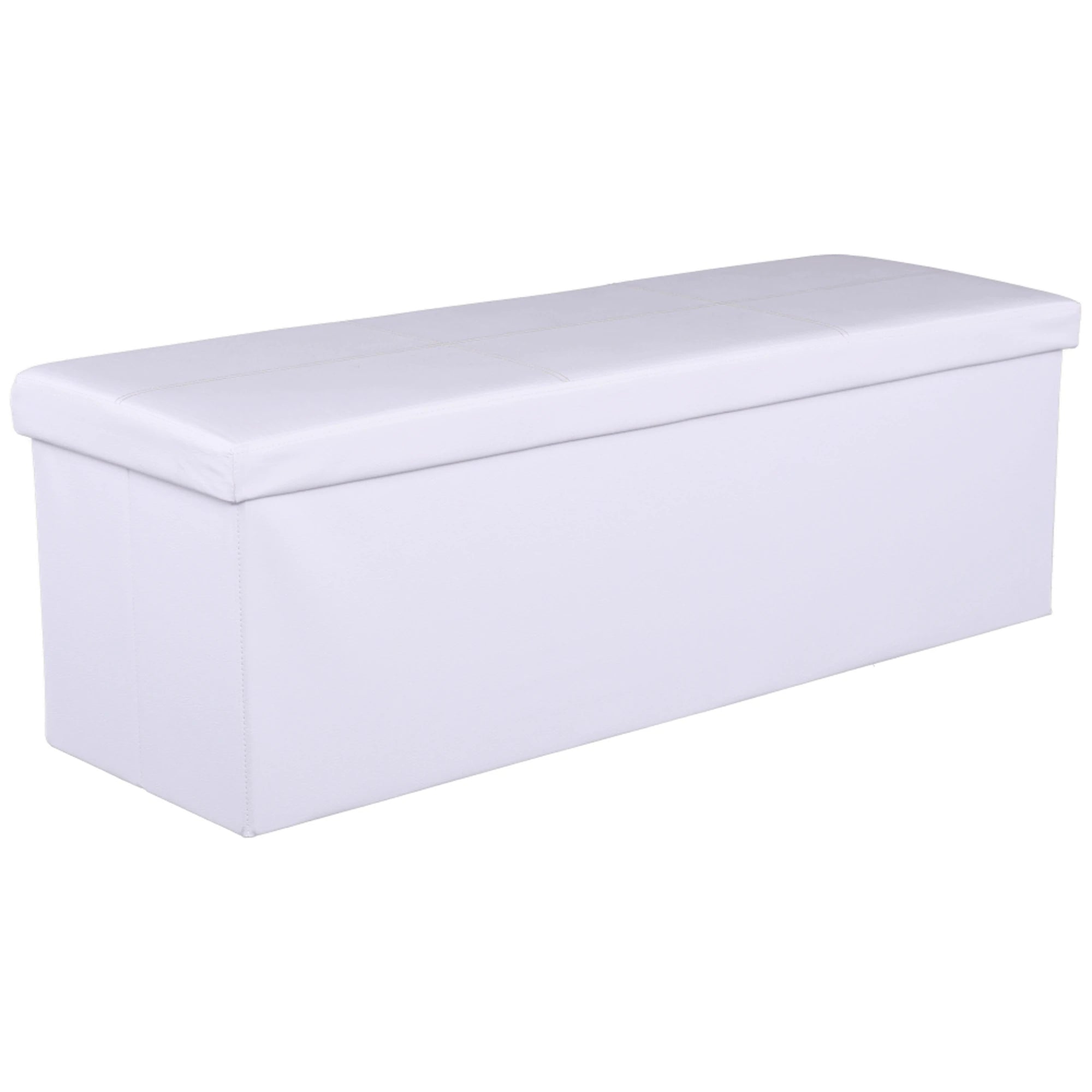 Taburet pliabil ZAMIRA, alb, piele ecologica, cu spatiu depozitare, 114x38x38 cm