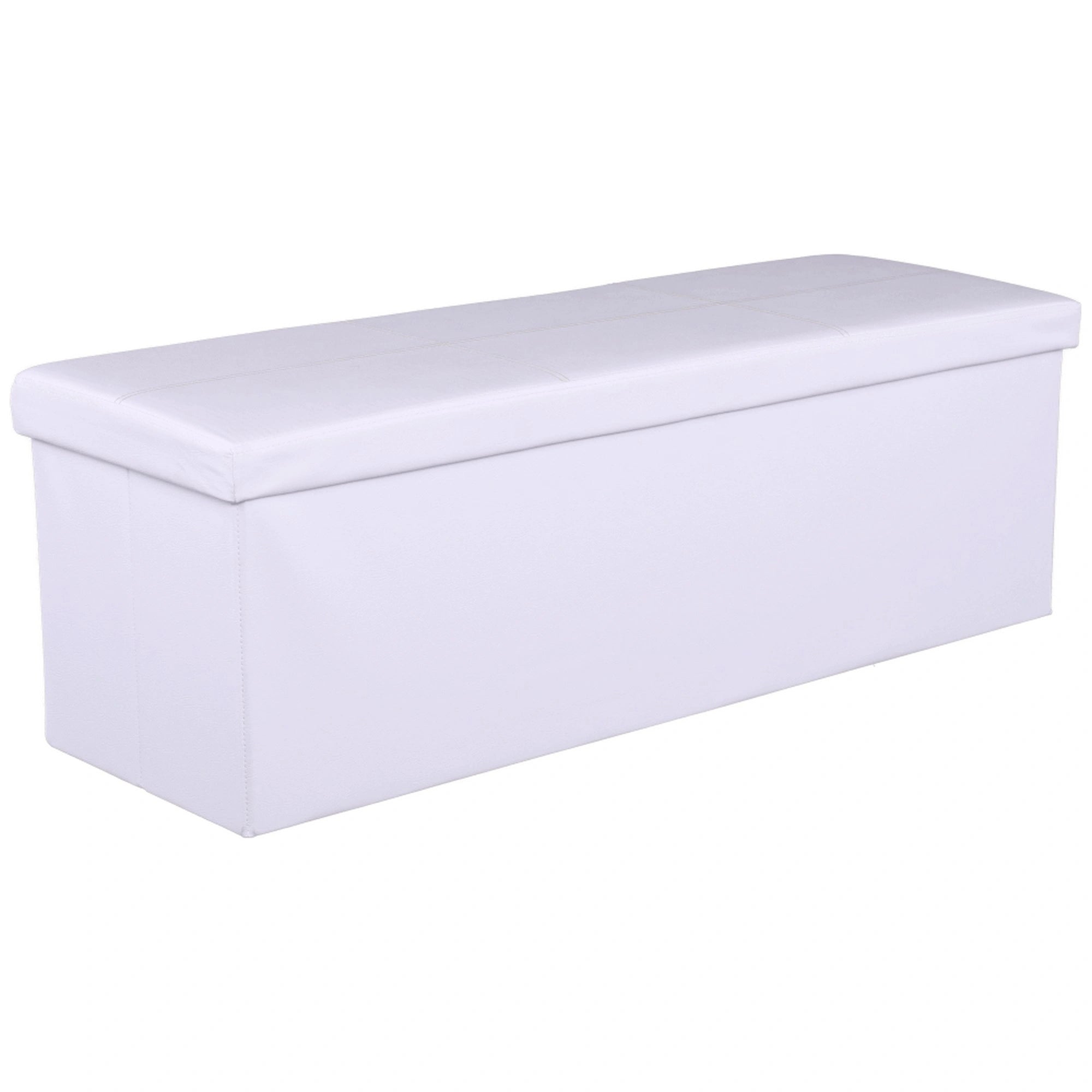 Taburet pliabil ZAMIRA, alb, piele ecologica, cu spatiu depozitare, 114x38x38 cm