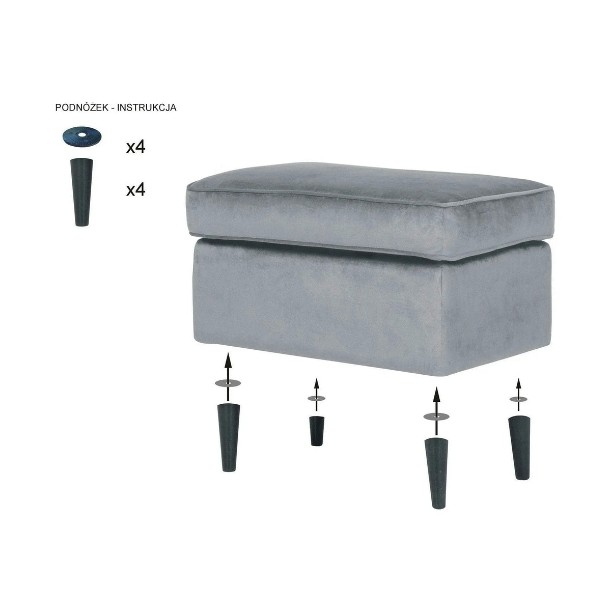 Taburet RON, stofa catifelata albastru inchis - Bluvel 86, 60x40x44 cm