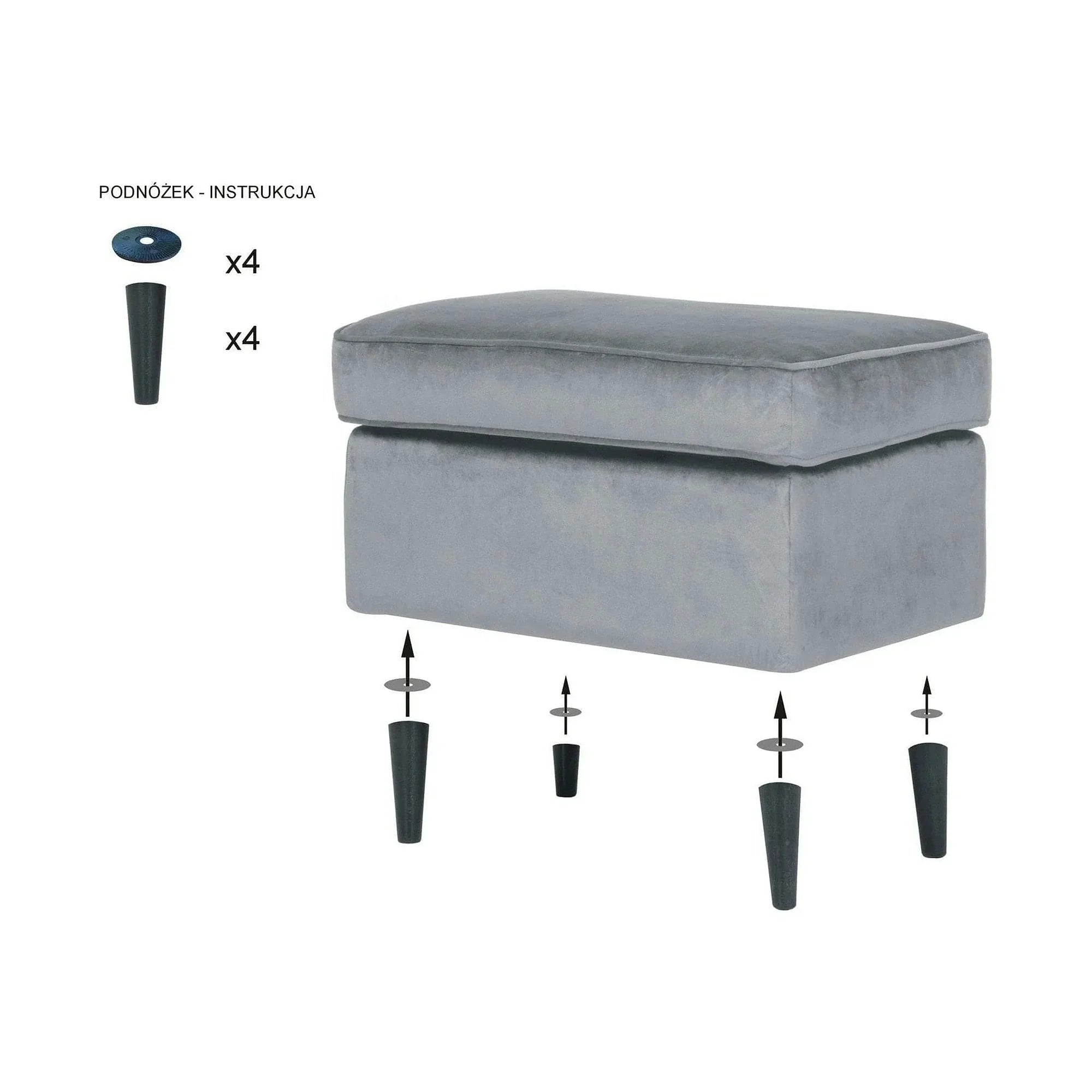 Taburet RON, stofa catifelata albastru inchis - Bluvel 86, 60x40x44 cm