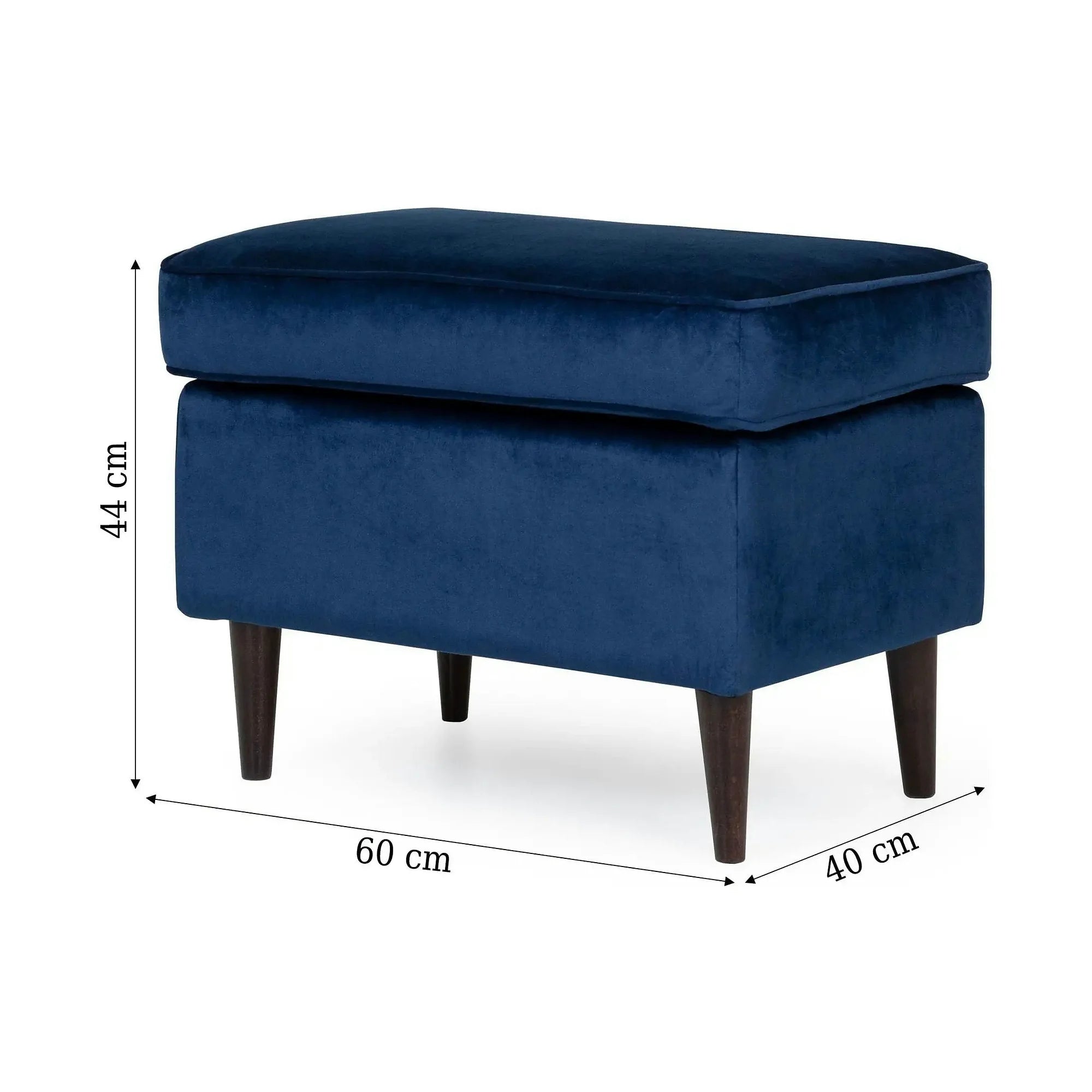 Taburet RON, stofa catifelata albastru inchis - Bluvel 86, 60x40x44 cm