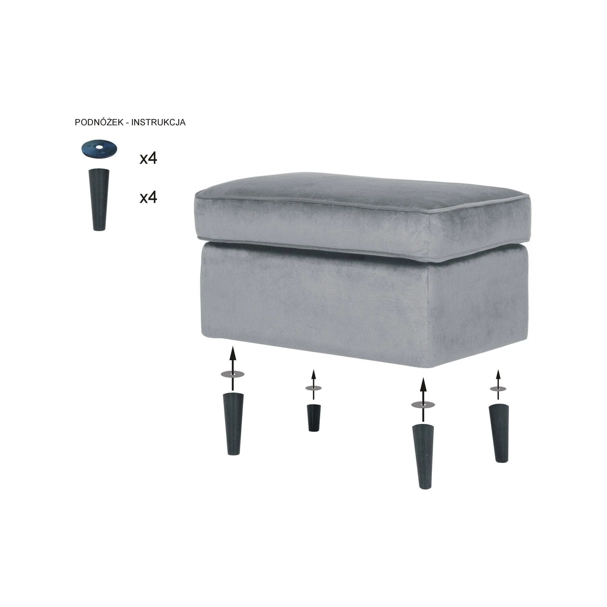 Taburet RON, stofa catifelata albastru inchis - Bluvel 86, 60x40x44 cm