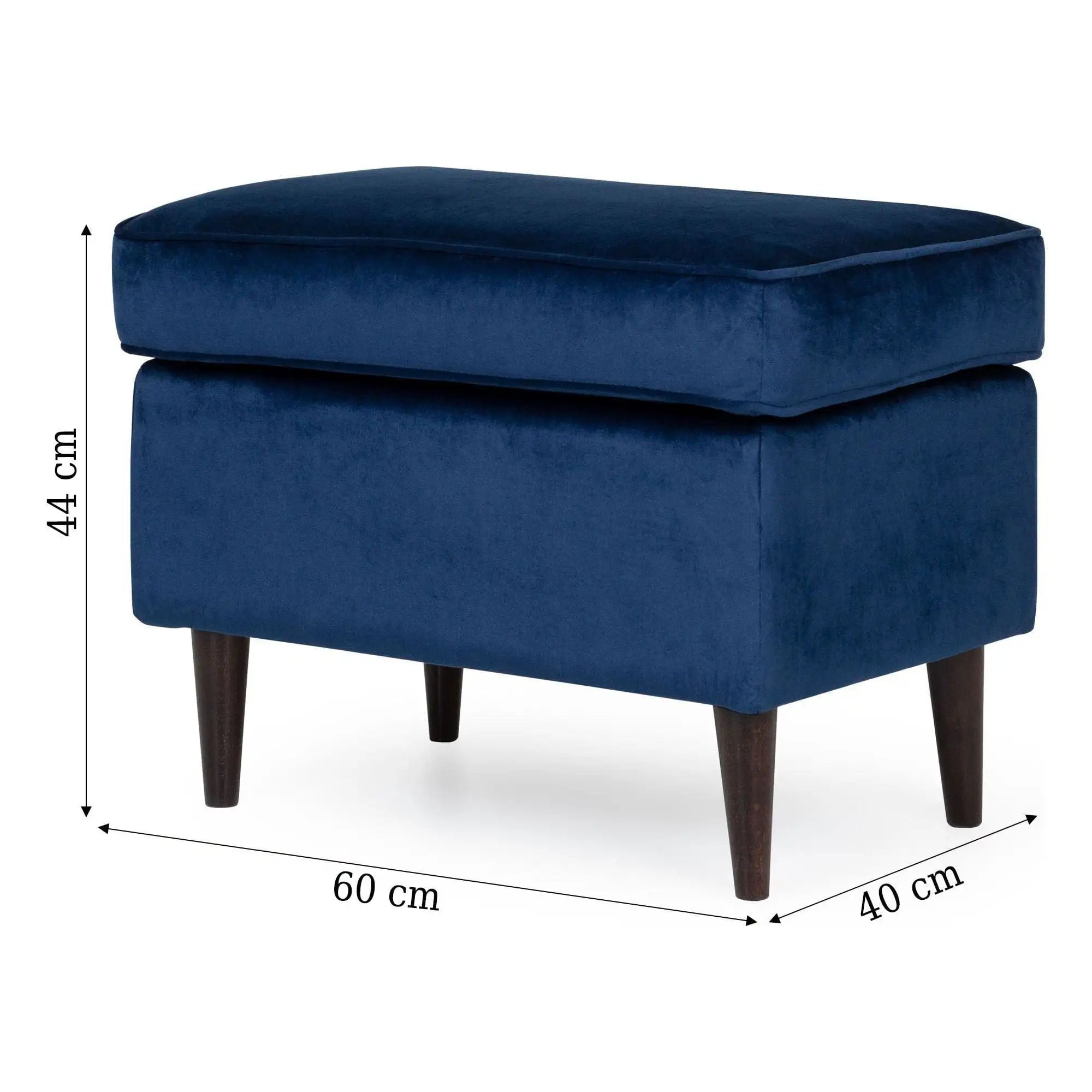 Taburet RON, stofa catifelata albastru inchis - Bluvel 86, 60x40x44 cm