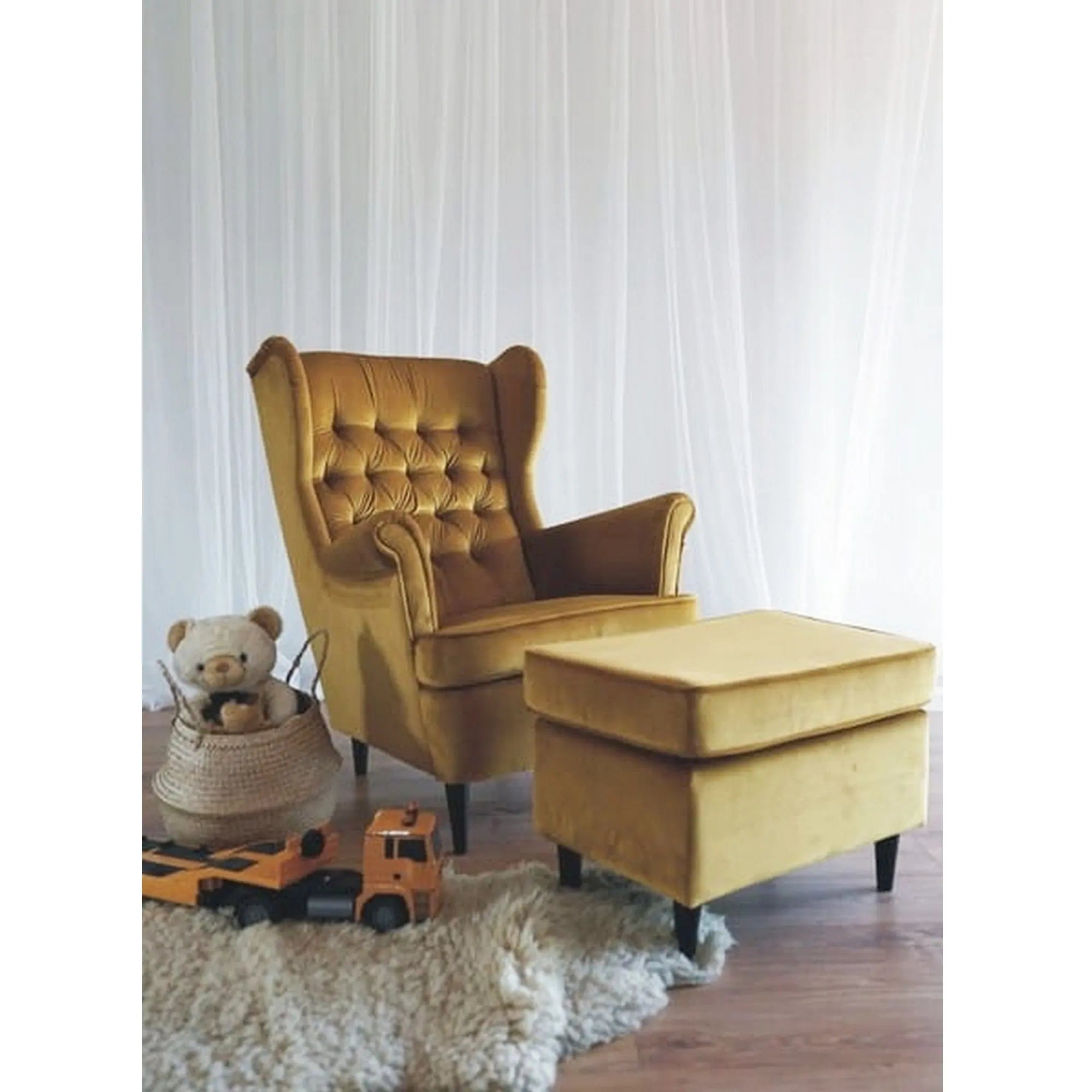 Taburet RON, stofa catifelata galben - Bluvel 68, 60x40x43 cm