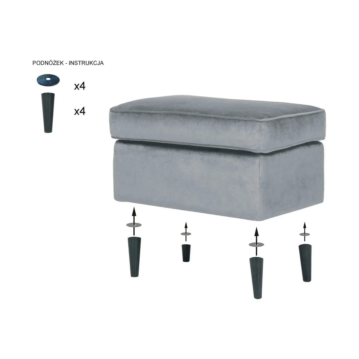 Taburet RON, stofa catifelata gri - Bluvel 14, 60x40x44 cm