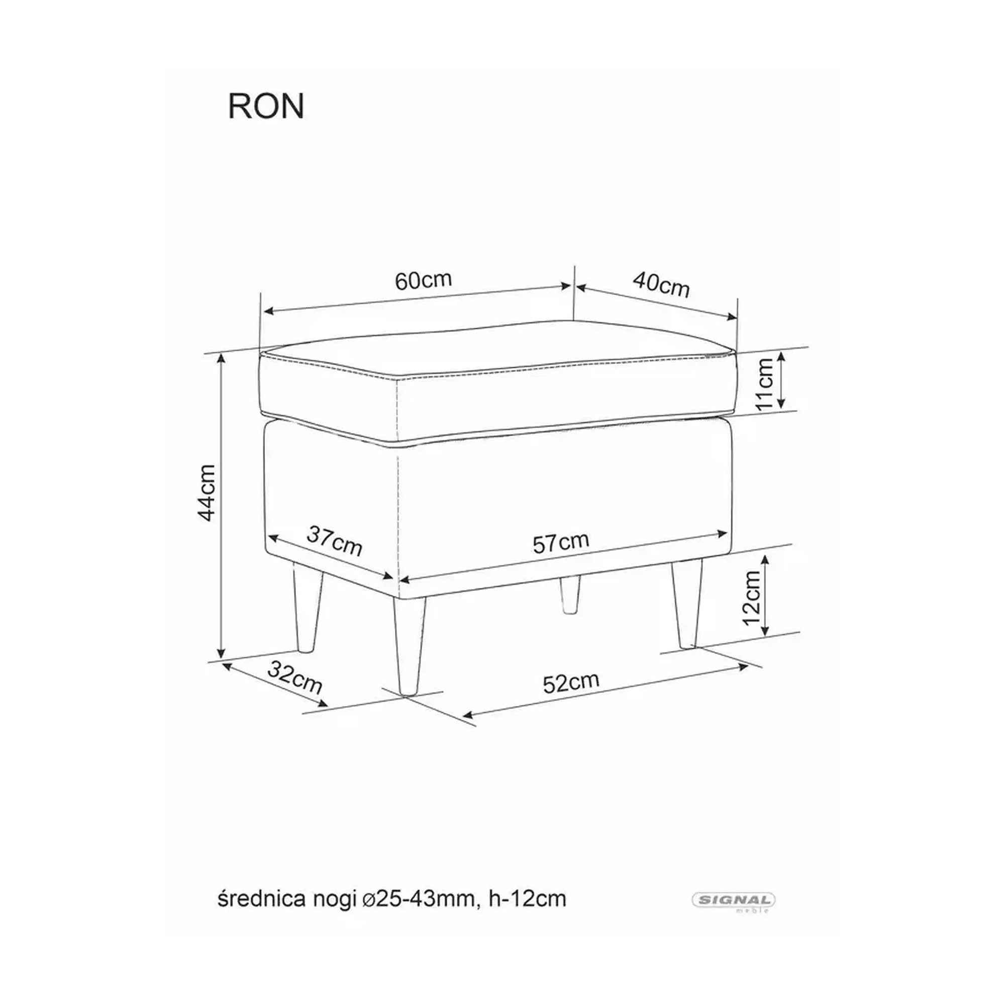 Taburet RON, stofa catifelata roz, 60x40x43 cm