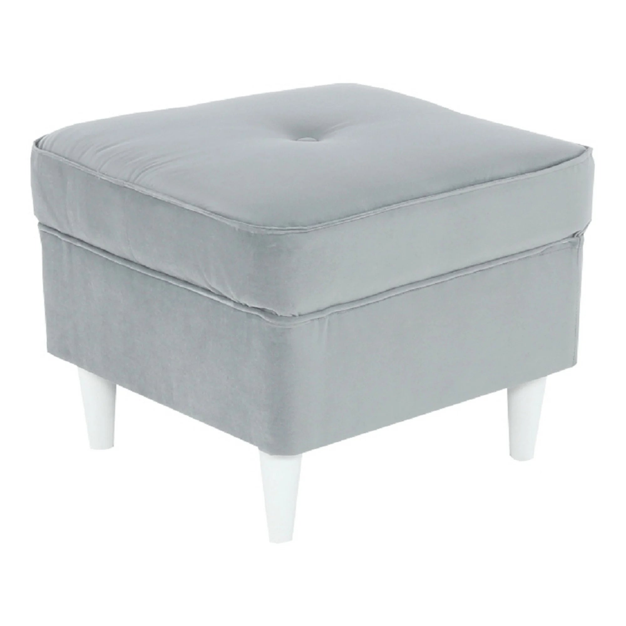 Taburet RUFINO 3 NEW, stofa catifelata gri deschis, picioare albe, 40x40x40 cm