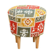 Taburet RUG, multicolor/stejar, material textil/lemn, 42x42x42 cm