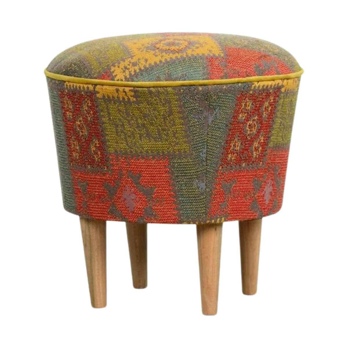 Taburet RUG V2, multicolor/stejar, material textil/lemn, 42x42x42 cm