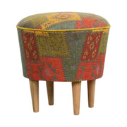 Taburet RUG V2, multicolor/stejar, material textil/lemn, 42x42x42 cm