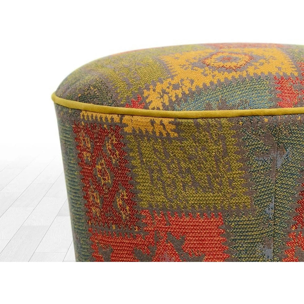 Taburet RUG V2, multicolor/stejar, material textil/lemn, 42x42x42 cm