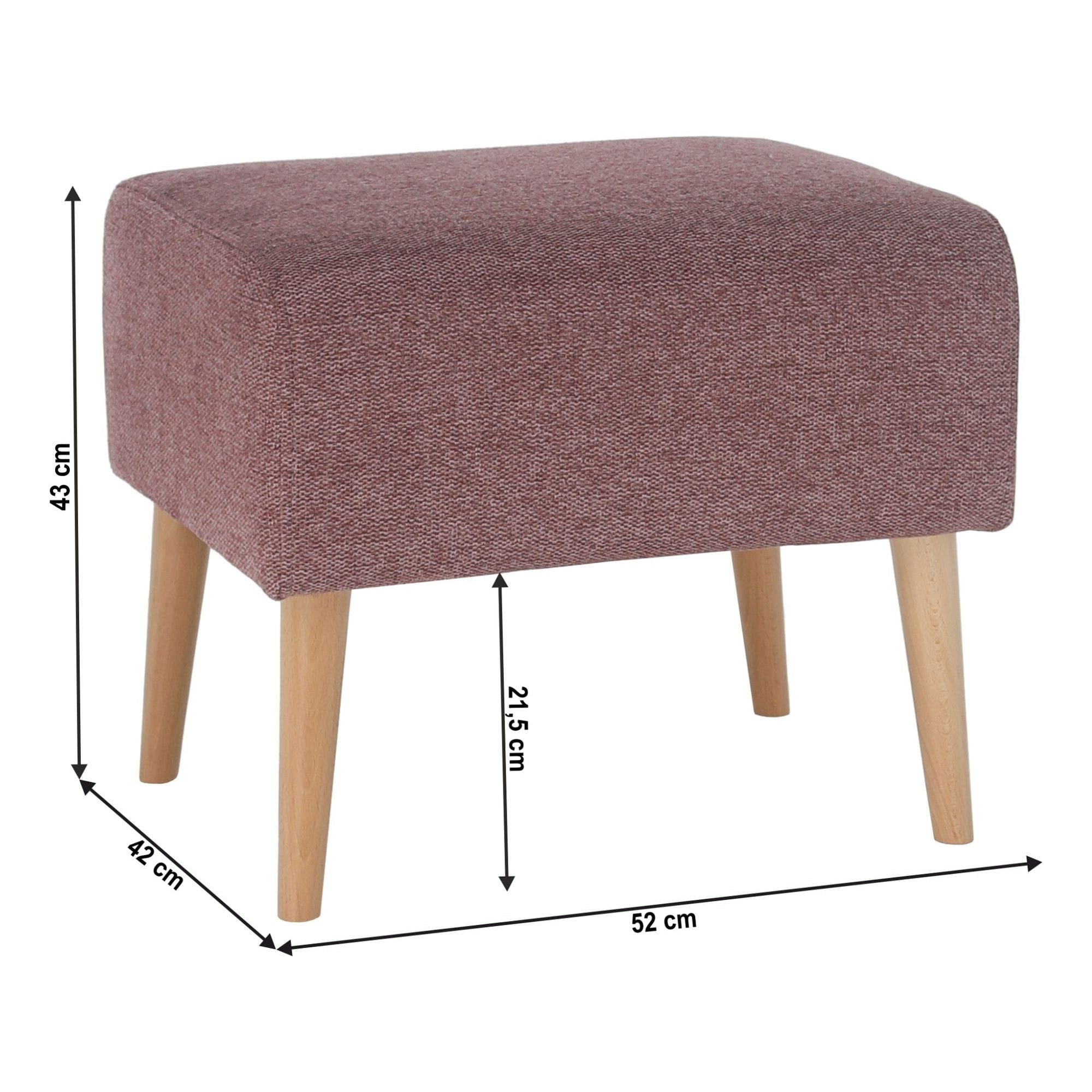 Taburet SAMY, stofa clasica roz, 52x42x43 cm