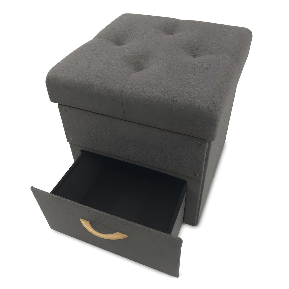 Taburet SULOT TYP 1, stofa clasica gri inchis, cu spatiu depozitare, 42x42x43 cm