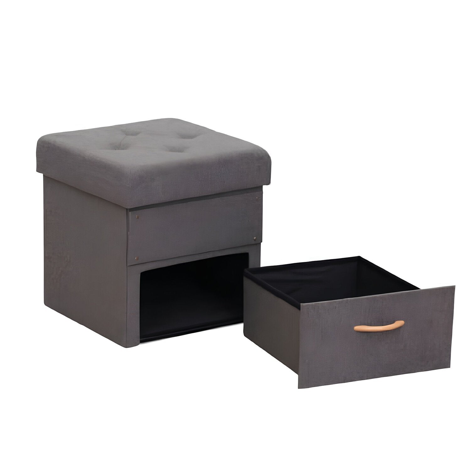 Taburet SULOT TYP 1, stofa clasica gri inchis, cu spatiu depozitare, 42x42x43 cm