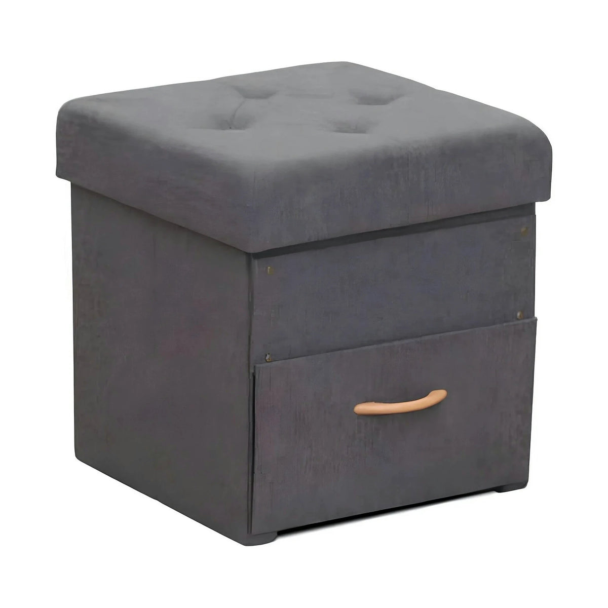 Taburet SULOT TYP 1, stofa clasica gri inchis, cu spatiu depozitare, 42x42x43 cm