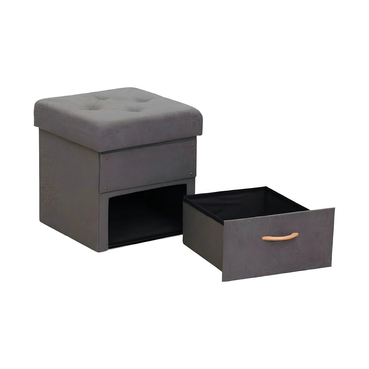 Taburet SULOT TYP 1, stofa clasica gri inchis, cu spatiu depozitare, 42x42x43 cm