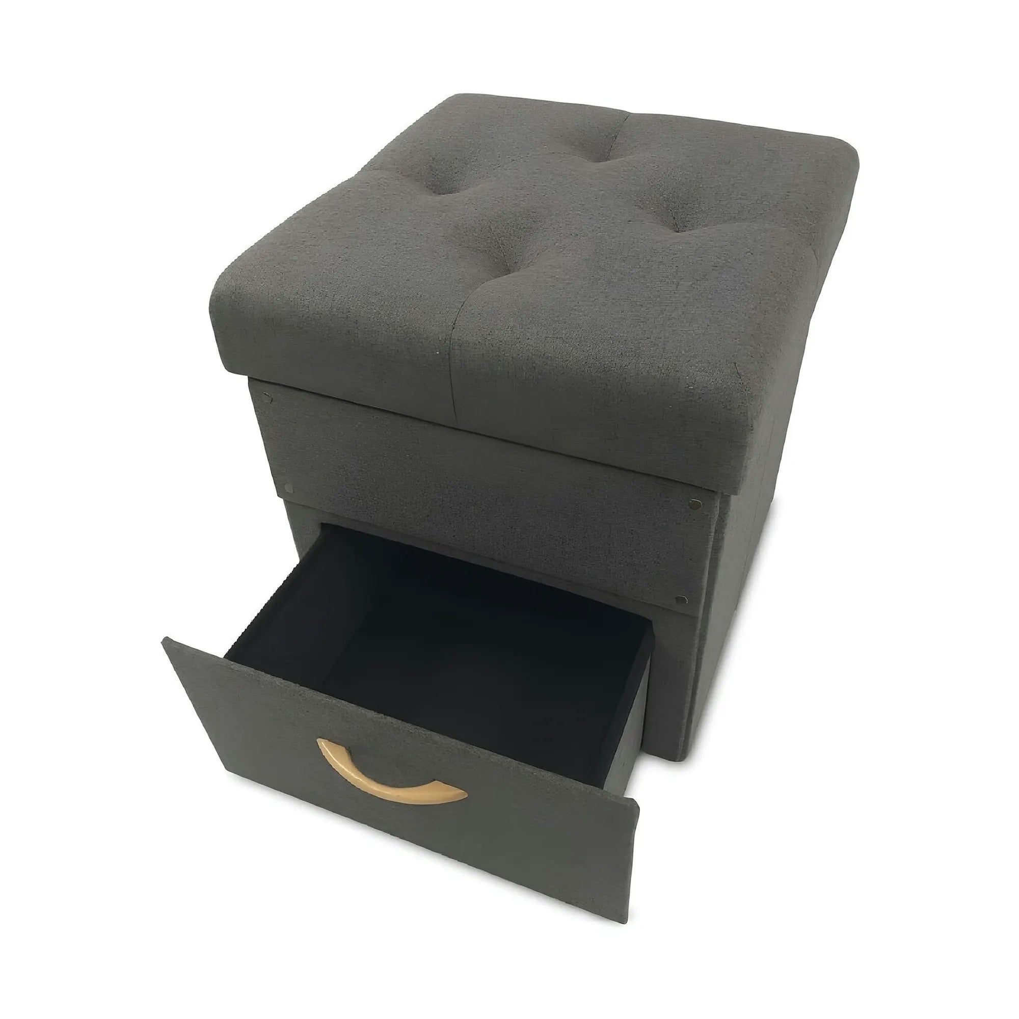 Taburet SULOT TYP 1, stofa clasica gri inchis, cu spatiu depozitare, 42x42x43 cm