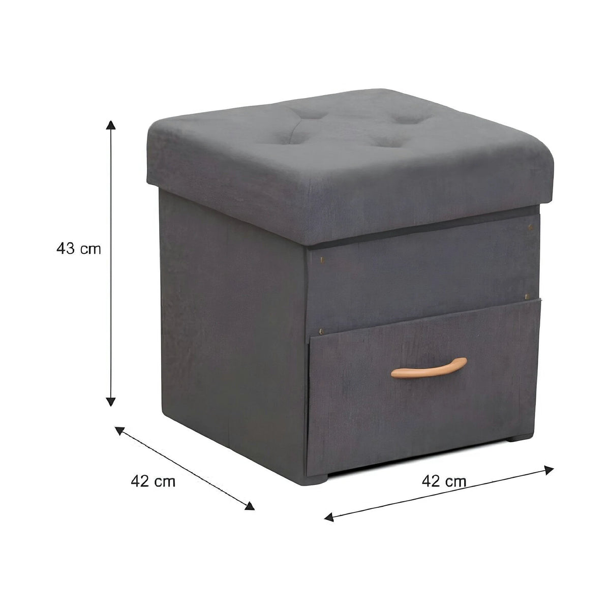Taburet SULOT TYP 1, stofa clasica gri inchis, cu spatiu depozitare, 42x42x43 cm