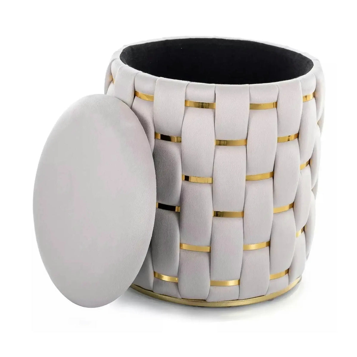 Taburet TIARA, bej deschis/auriu, stofa catifelata, 37x37x42 cm