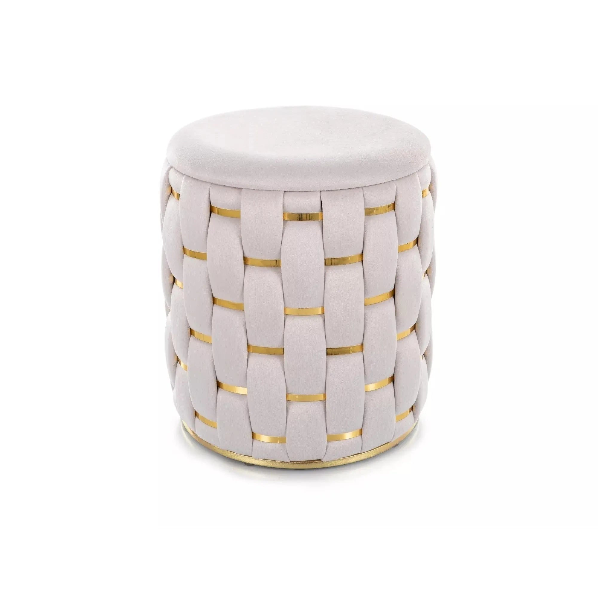 Taburet TIARA, bej deschis/auriu, stofa catifelata, 37x37x42 cm