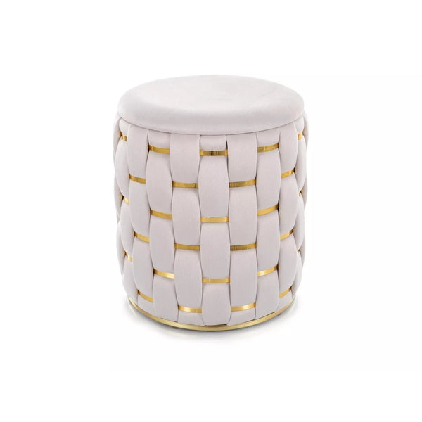 Taburet TIARA, bej deschis/auriu, stofa catifelata, 37x37x42 cm