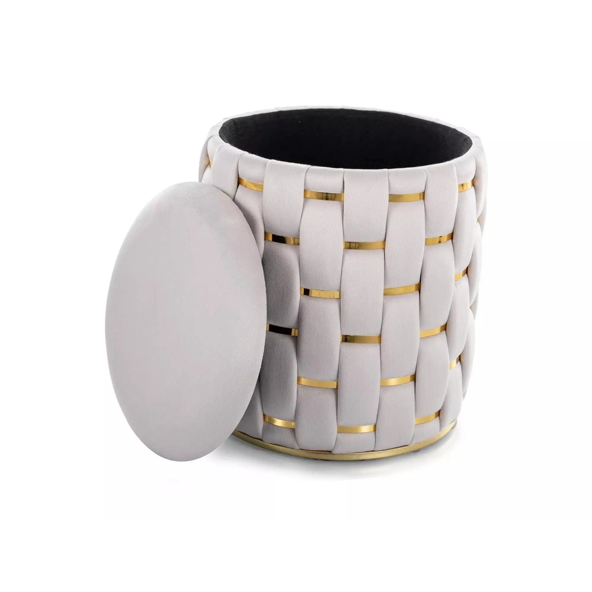 Taburet TIARA, bej deschis/auriu, stofa catifelata, 37x37x42 cm