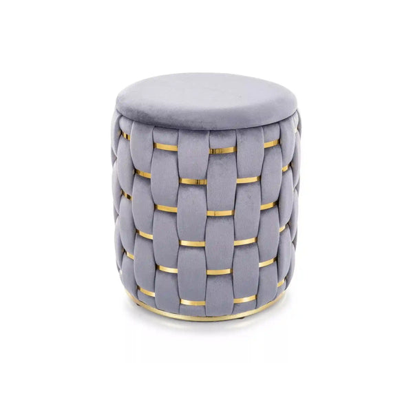 Taburet TIARA, gri/auriu, stofa catifelata, 37x37x42 cm