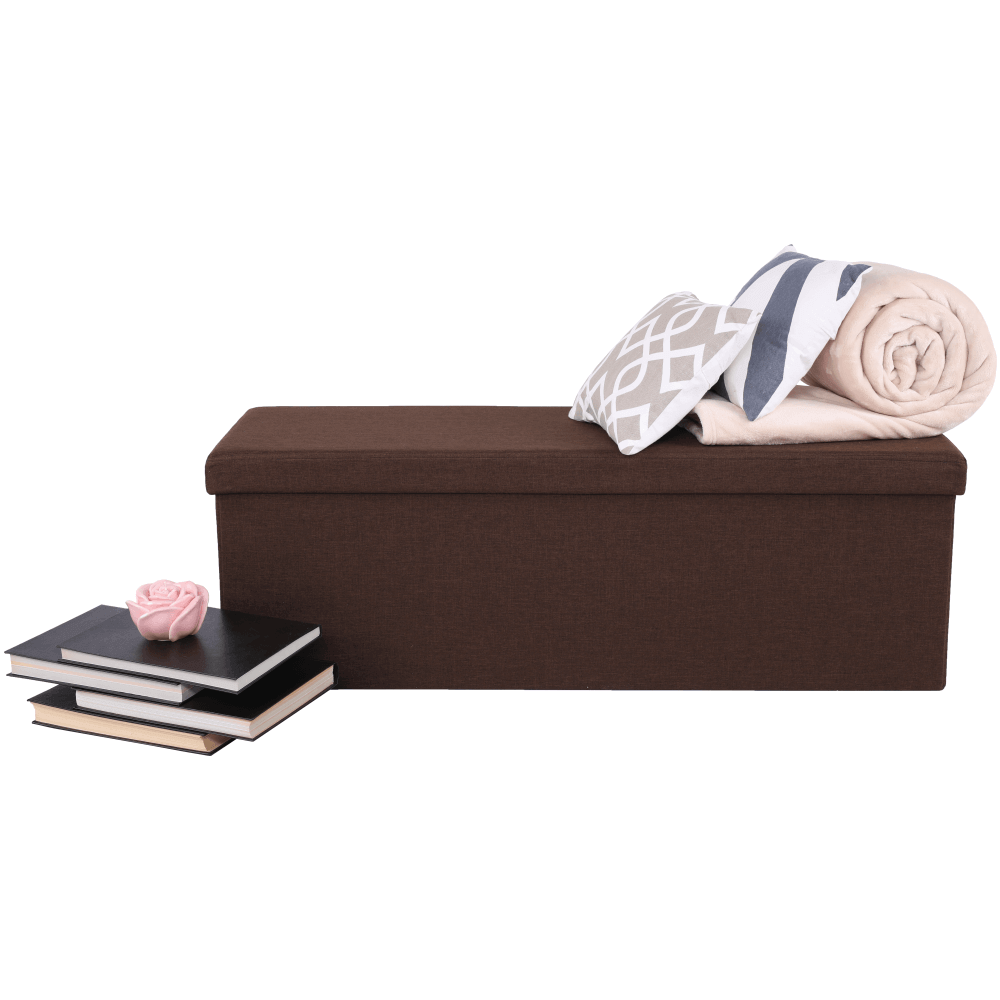 Taburet pliabil UMINA,stofa clasica maro inchis, cu spatiu depozitare, 114x38x38 cm