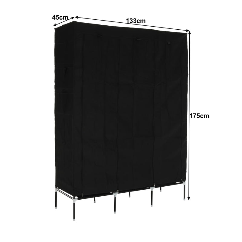 Dulap TARON VNW05, negru, material textil/metal, 133x45x175 cm