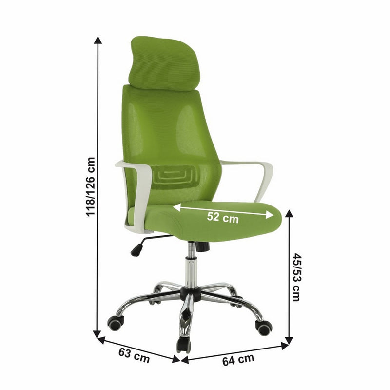 Scaun birou TAXIS, verde/alb/crom, stofa/plastic/metal, 64x63x118/127 cm