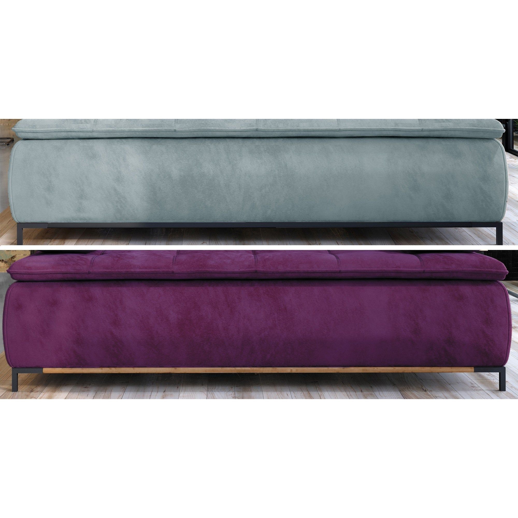 Canapea extensibila Sweet, stofa catifelata albastru- Monolith 77, cu lada depozitare, 204x106x91 cm
