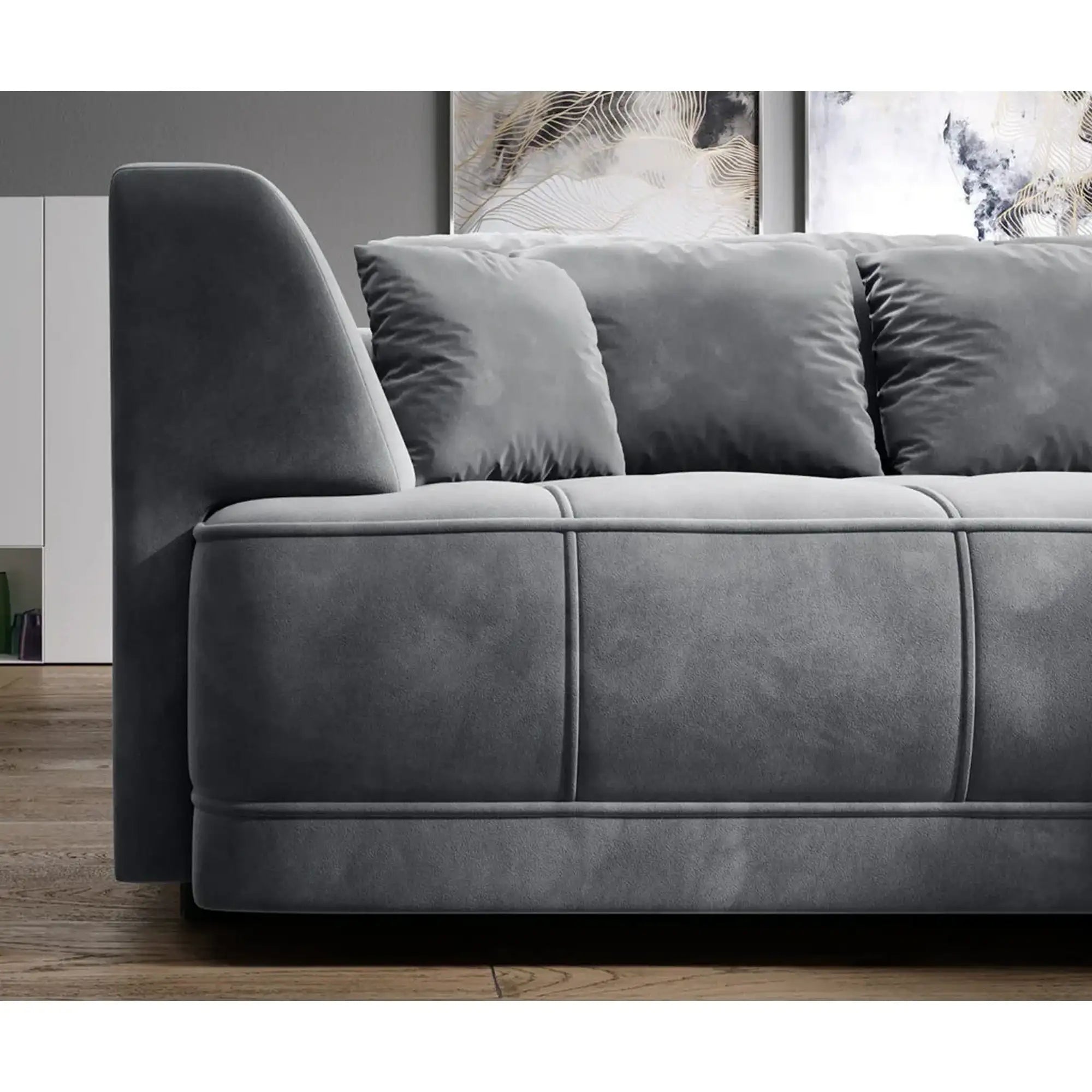Coltar TIGA, sezlong dreapta, stofa catifelata crem - Salvador 1, Gama Premium, cu reglaj electric, 286x207x77 cm