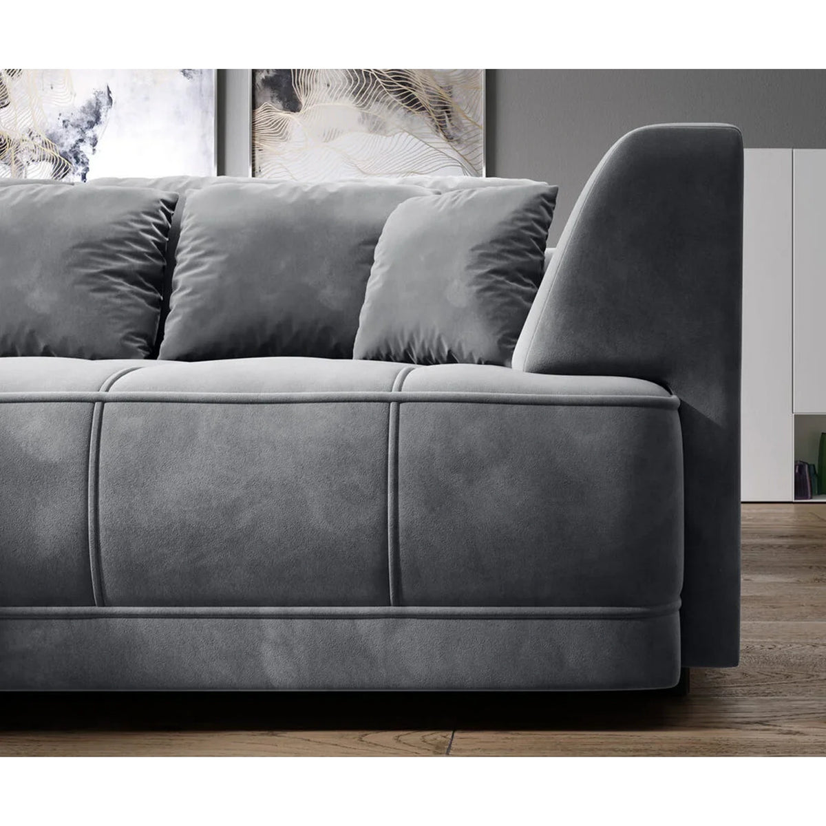 Coltar de living TIGA, sezlong stanga, stofa catifelata verde menta - Salvador 12, cu reglaj electric, 286x207x77 cm