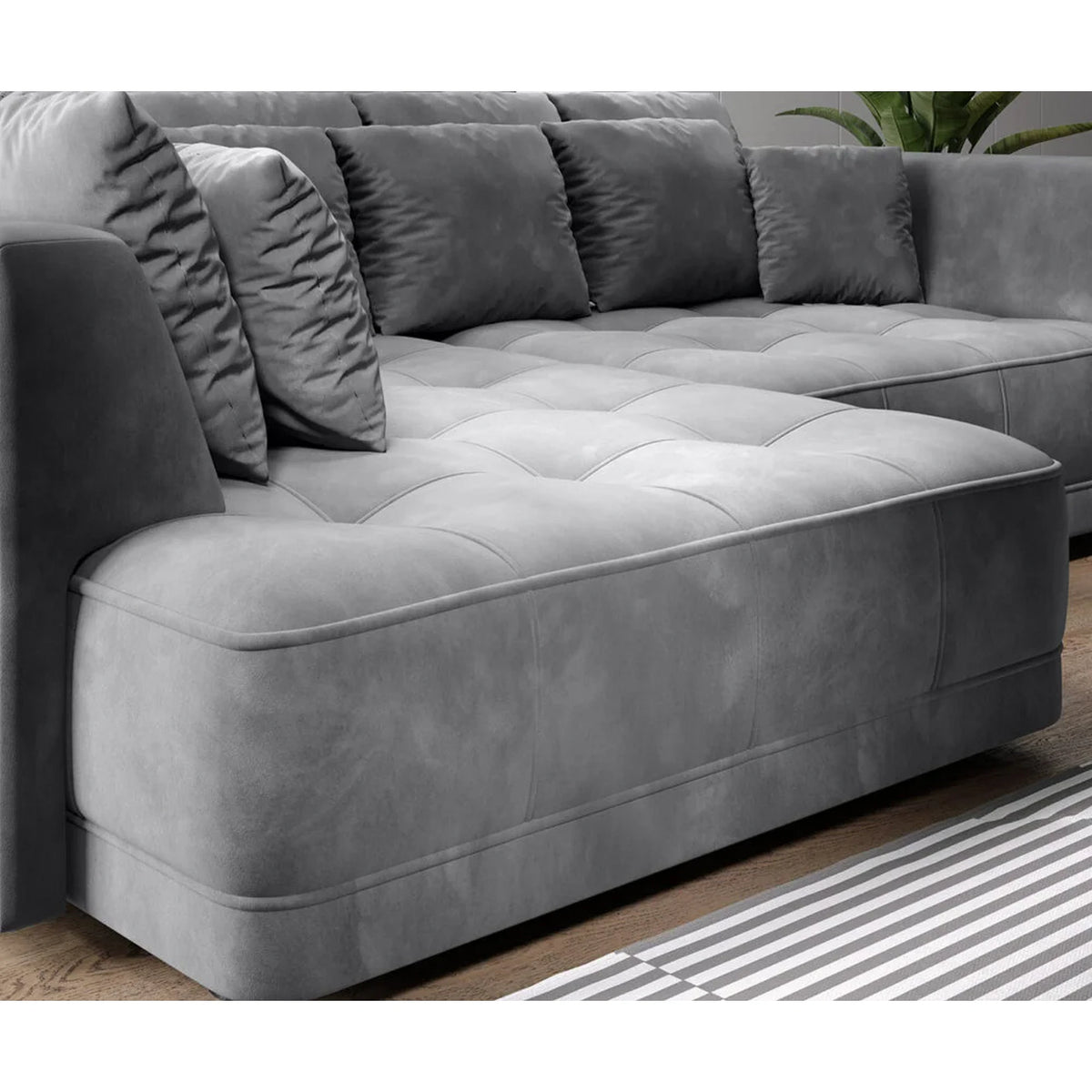 Coltar de living TIGA, sezlong stanga, stofa catifelata verde menta - Salvador 12, cu reglaj electric, 286x207x77 cm